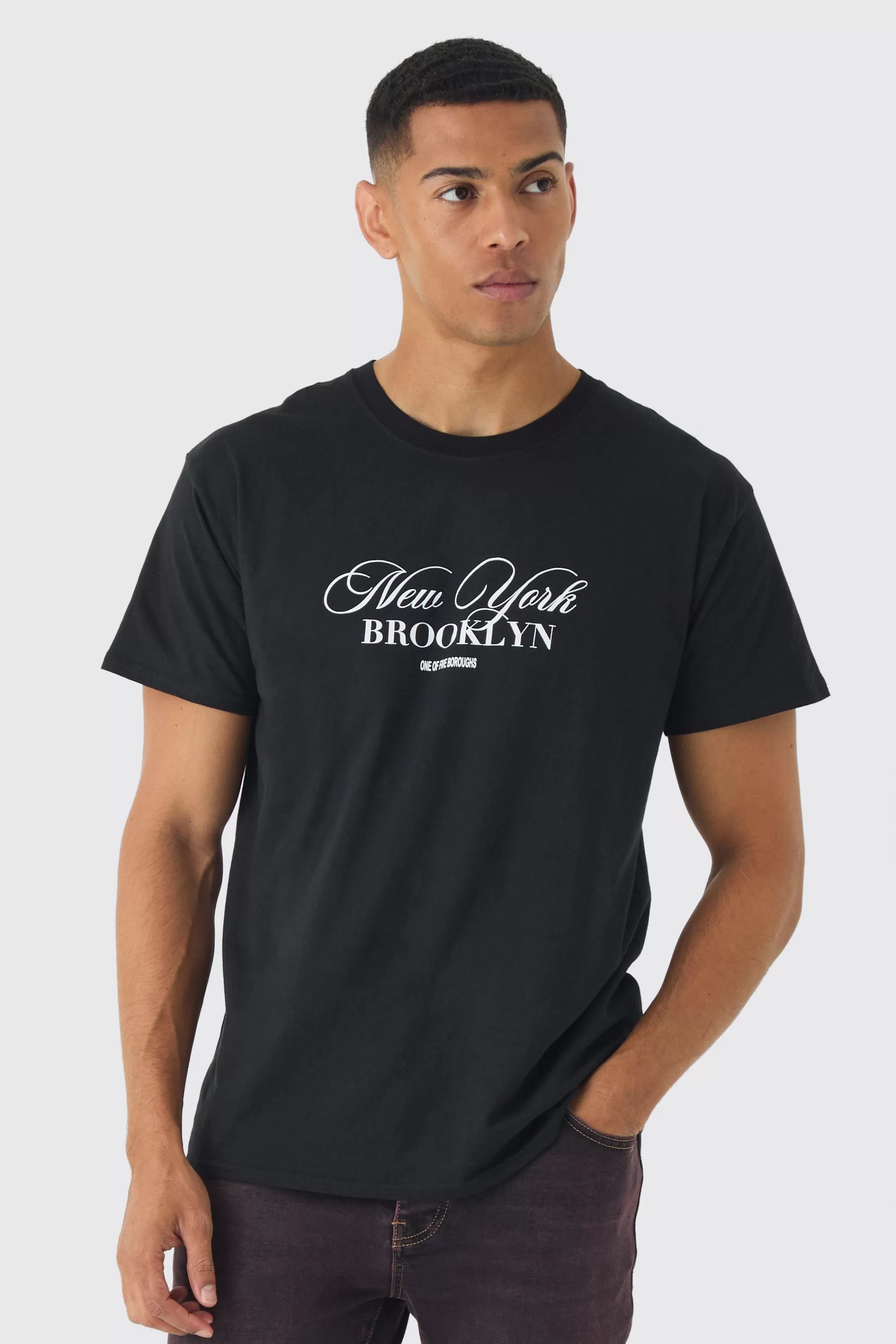 boohooMAN Regular Fit New York Script Graphic T-Shirt | UK black Online