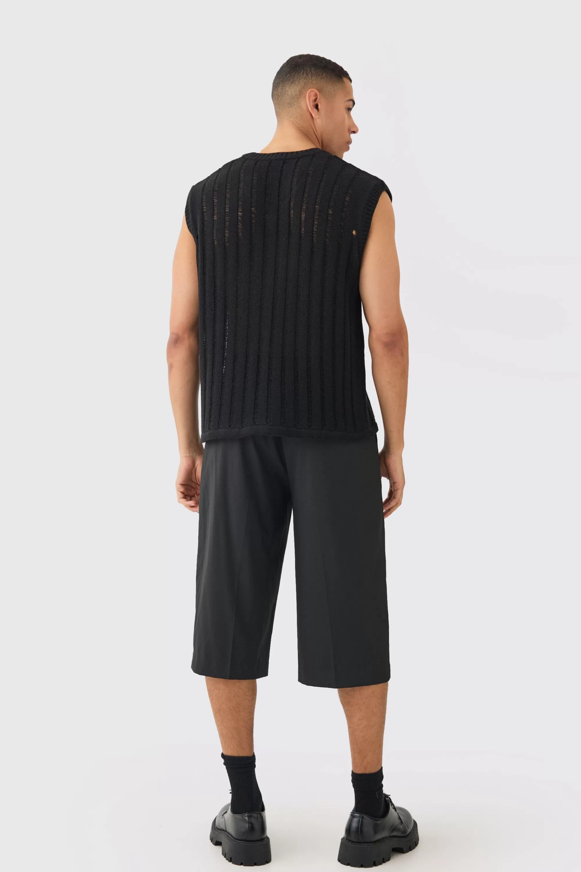 boohooMAN Regular Fit Open Stitch Vest In | UK black Cheap