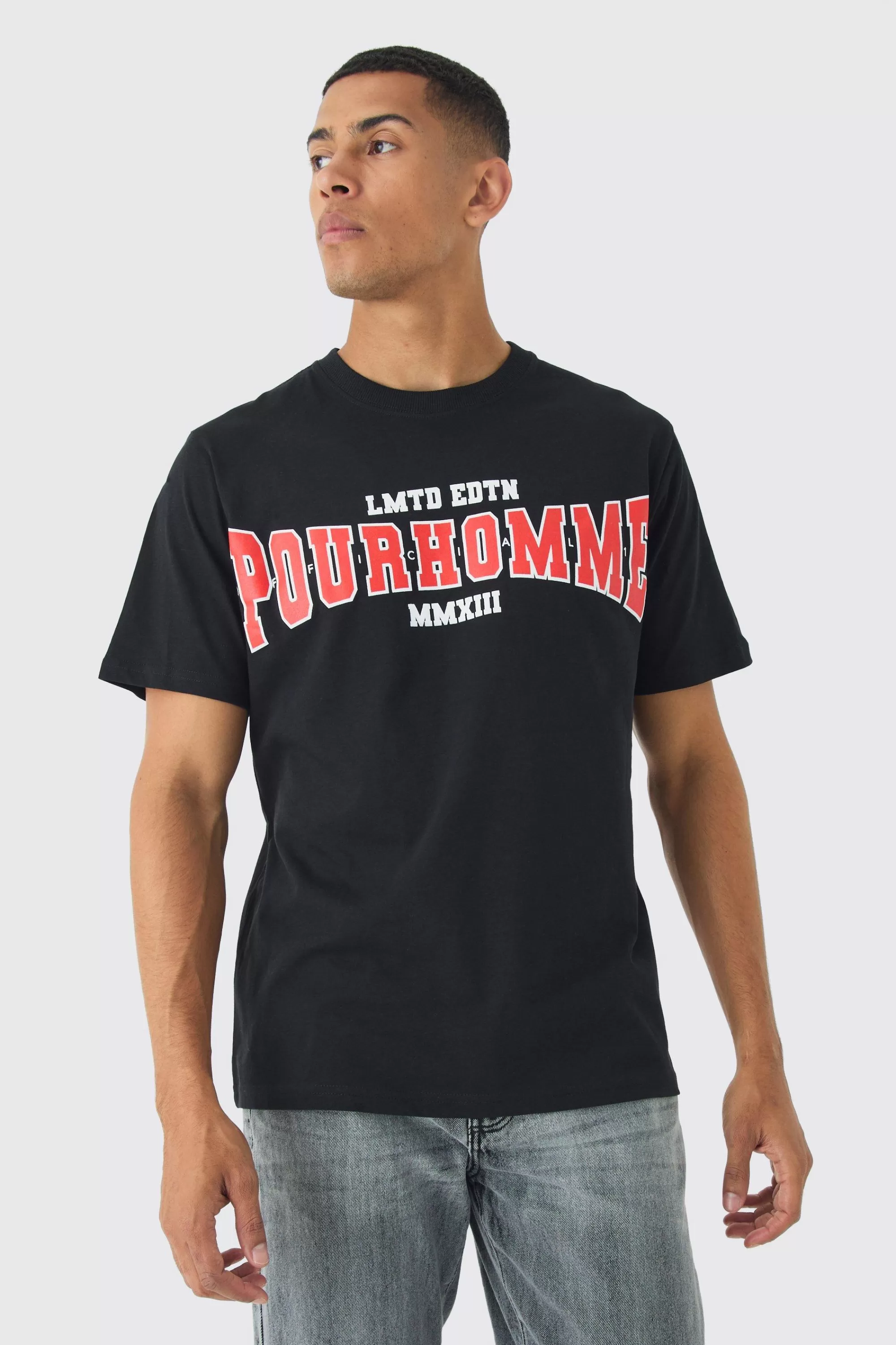 boohooMAN Regular Fit Pour Homme Print T-Shirt | UK black Hot