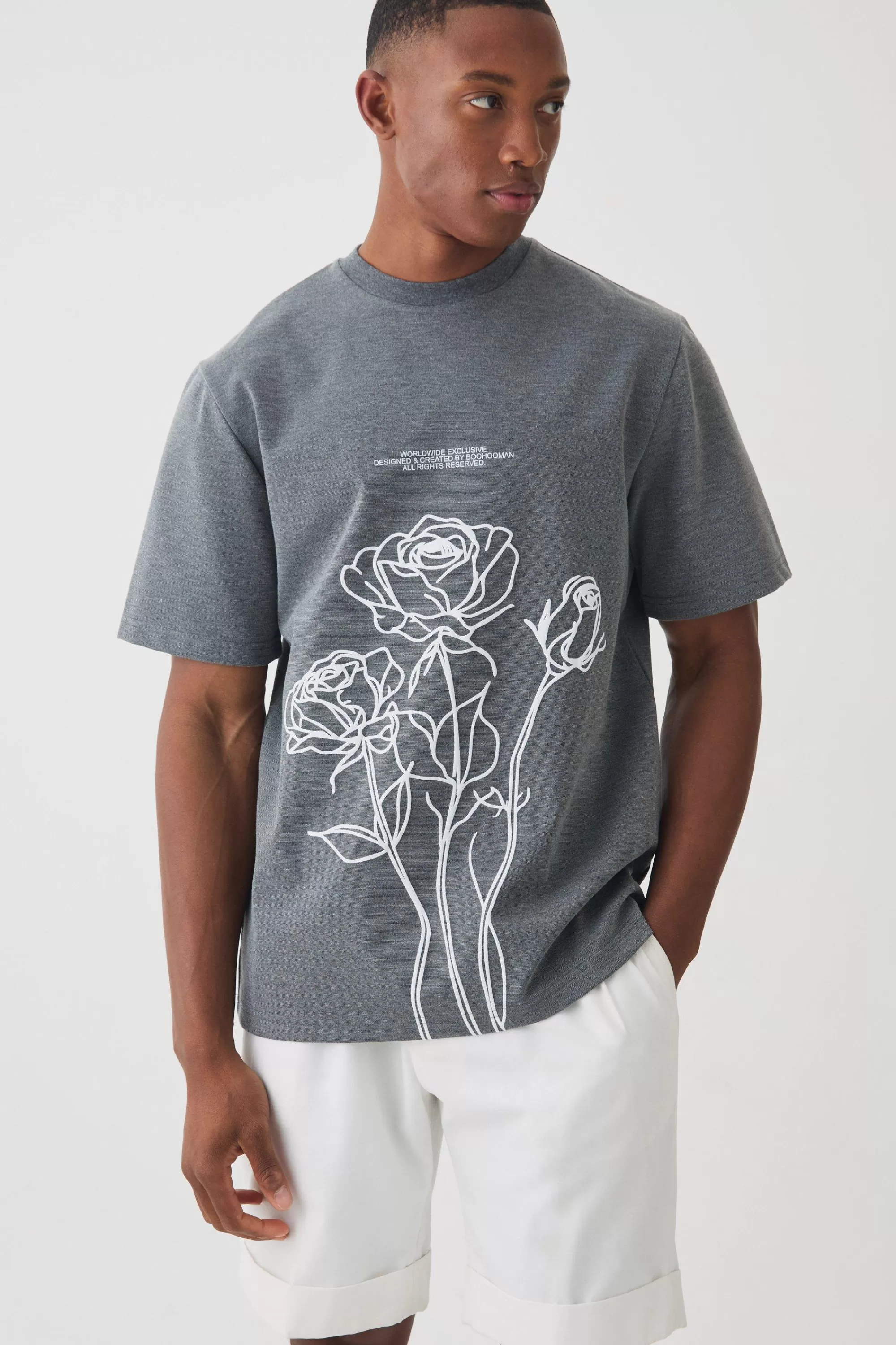 boohooMAN Regular Fit Puff Print Heavyweight T-shirt | UK grey Clearance