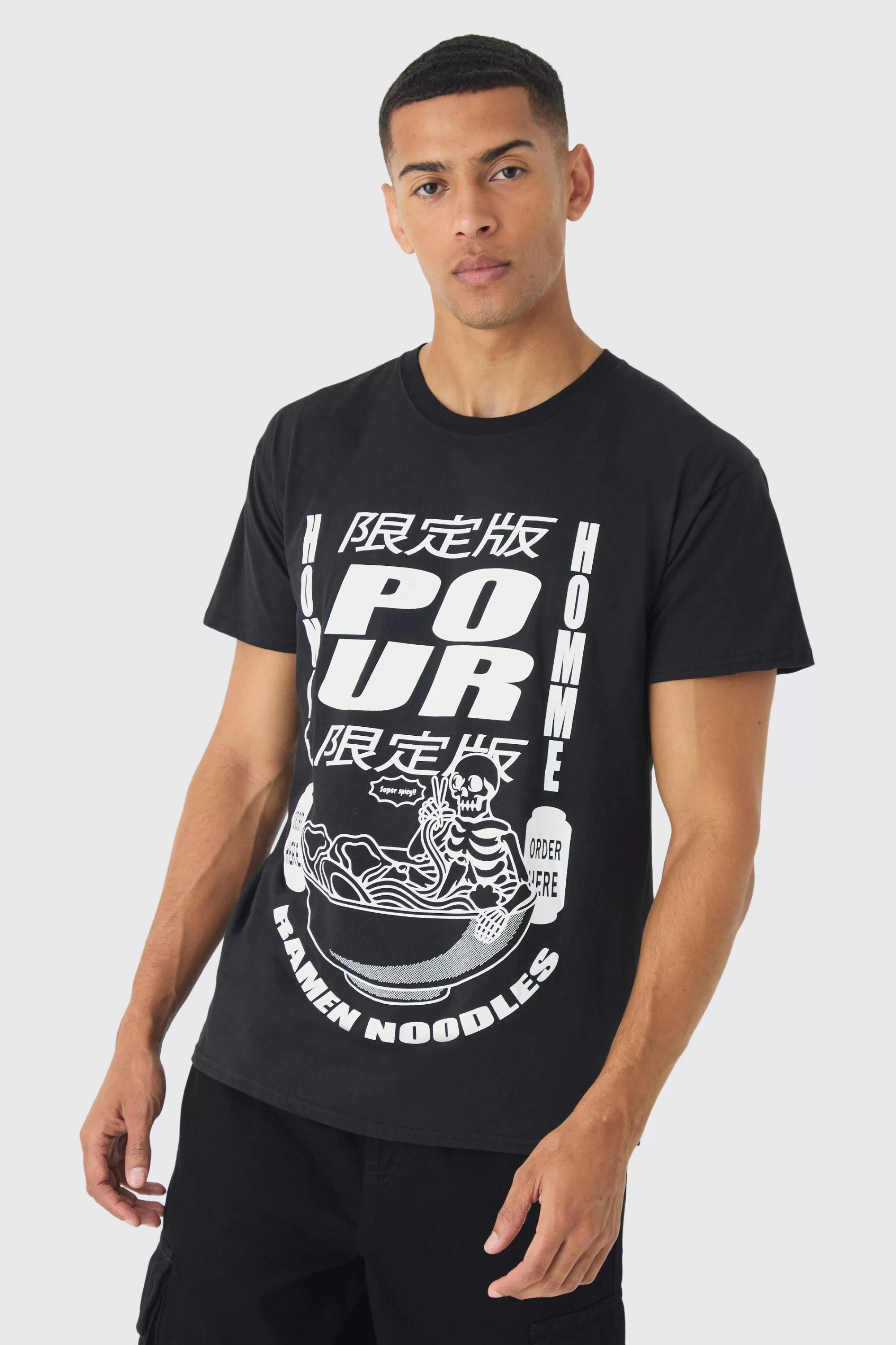boohooMAN Regular Fit Ramen Graphic T-Shirt | UK black Hot