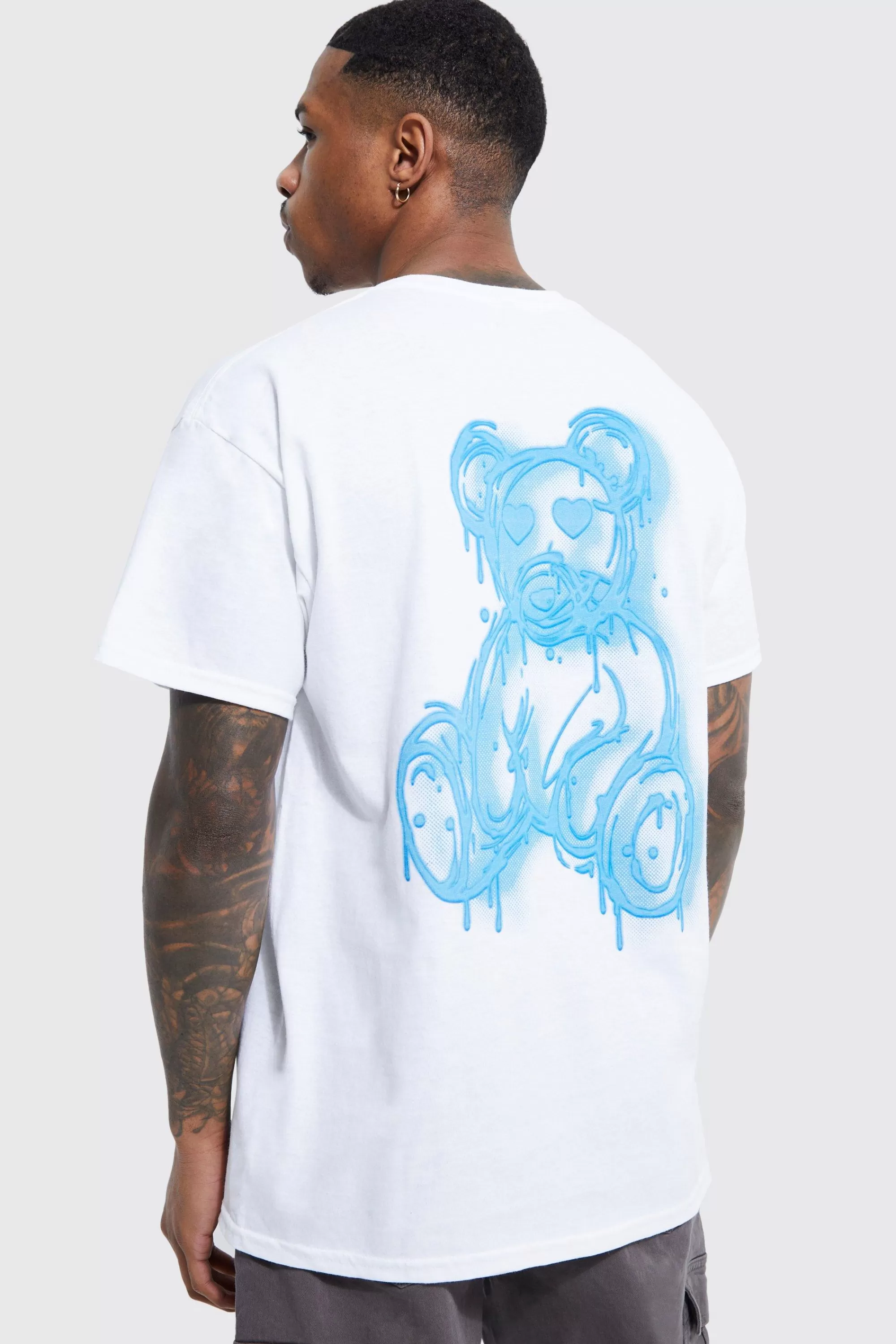 boohooMAN Regular Fit Spray On Teddy Graphic T-shirt | UK white Store