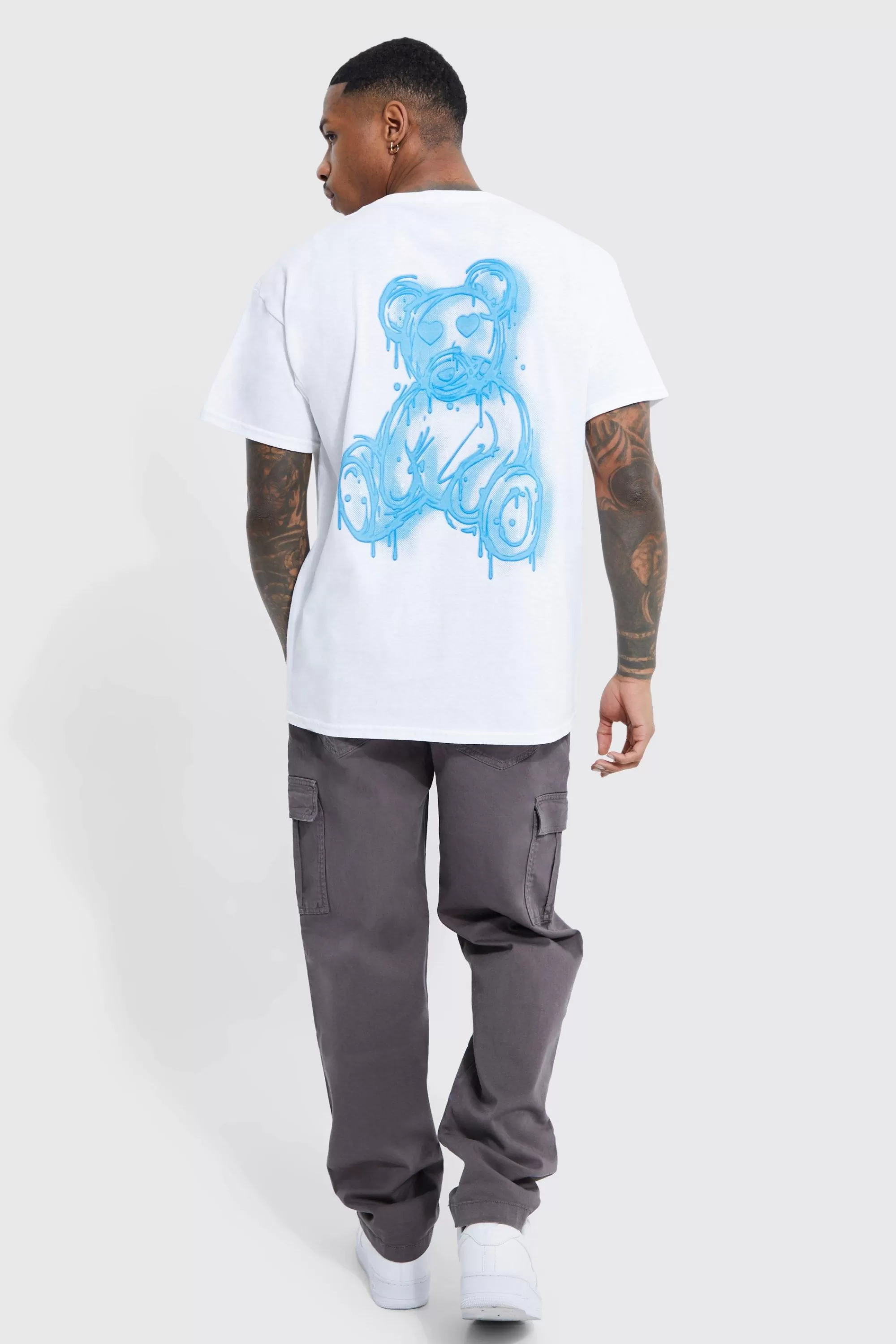 boohooMAN Regular Fit Spray On Teddy Graphic T-shirt | UK white Store