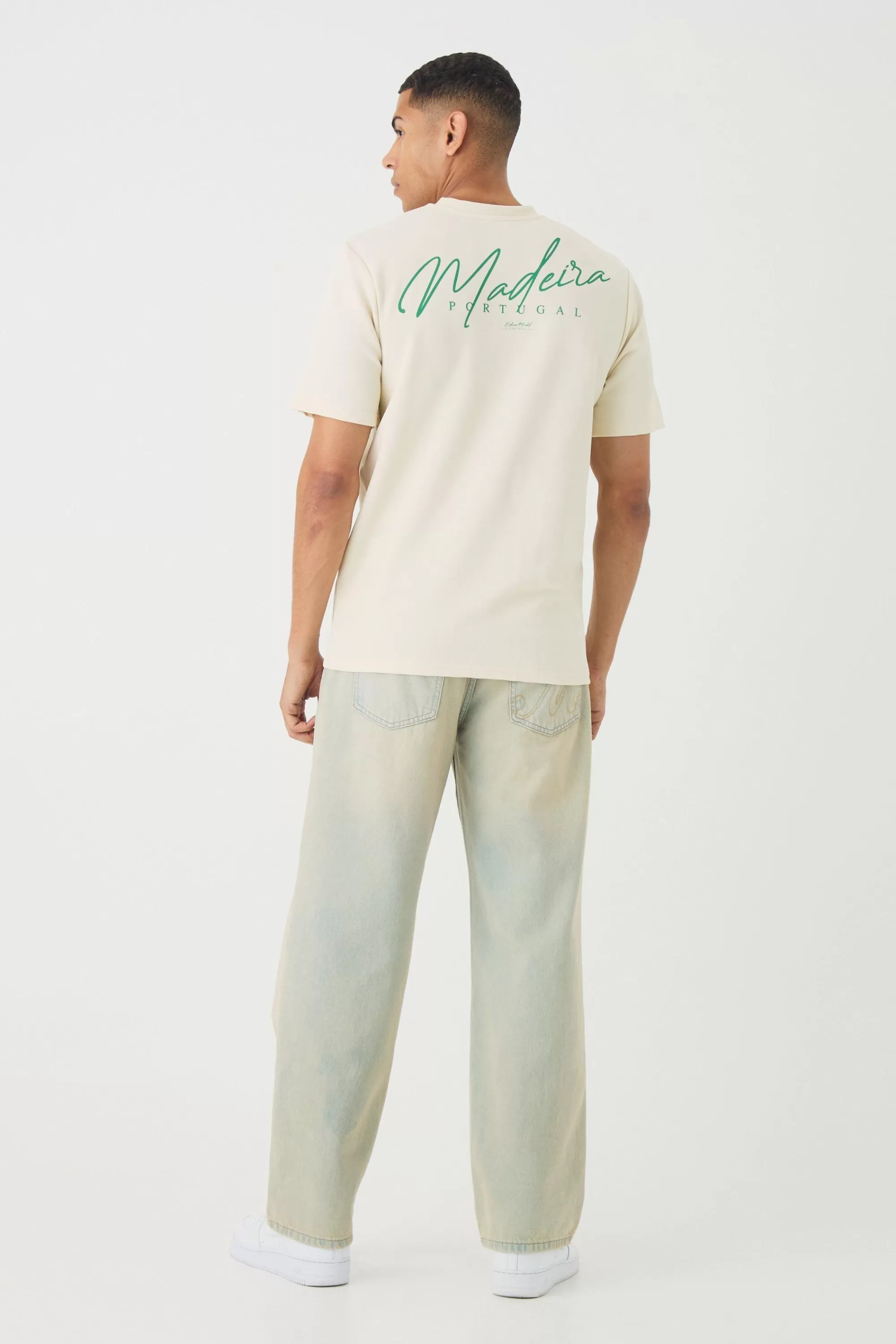 boohooMAN Regular Jersey Twill Maderia Print T-shirt | UK ecru New