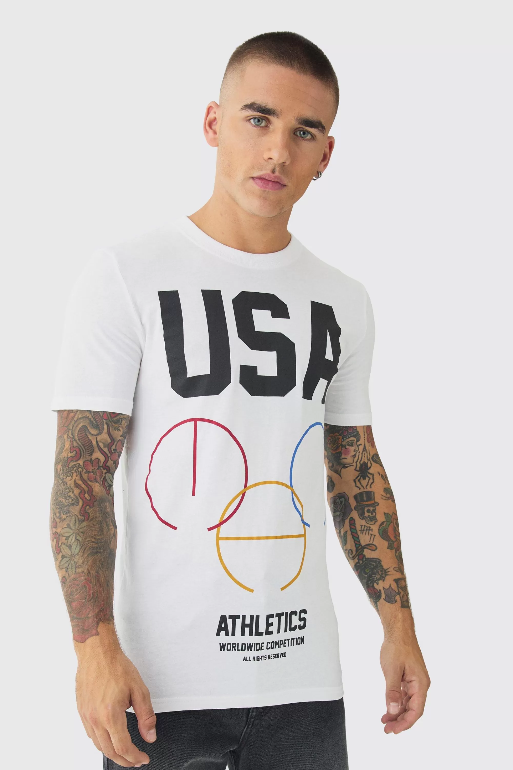 boohooMAN Regular USA Print T-Shirt | UK white Online