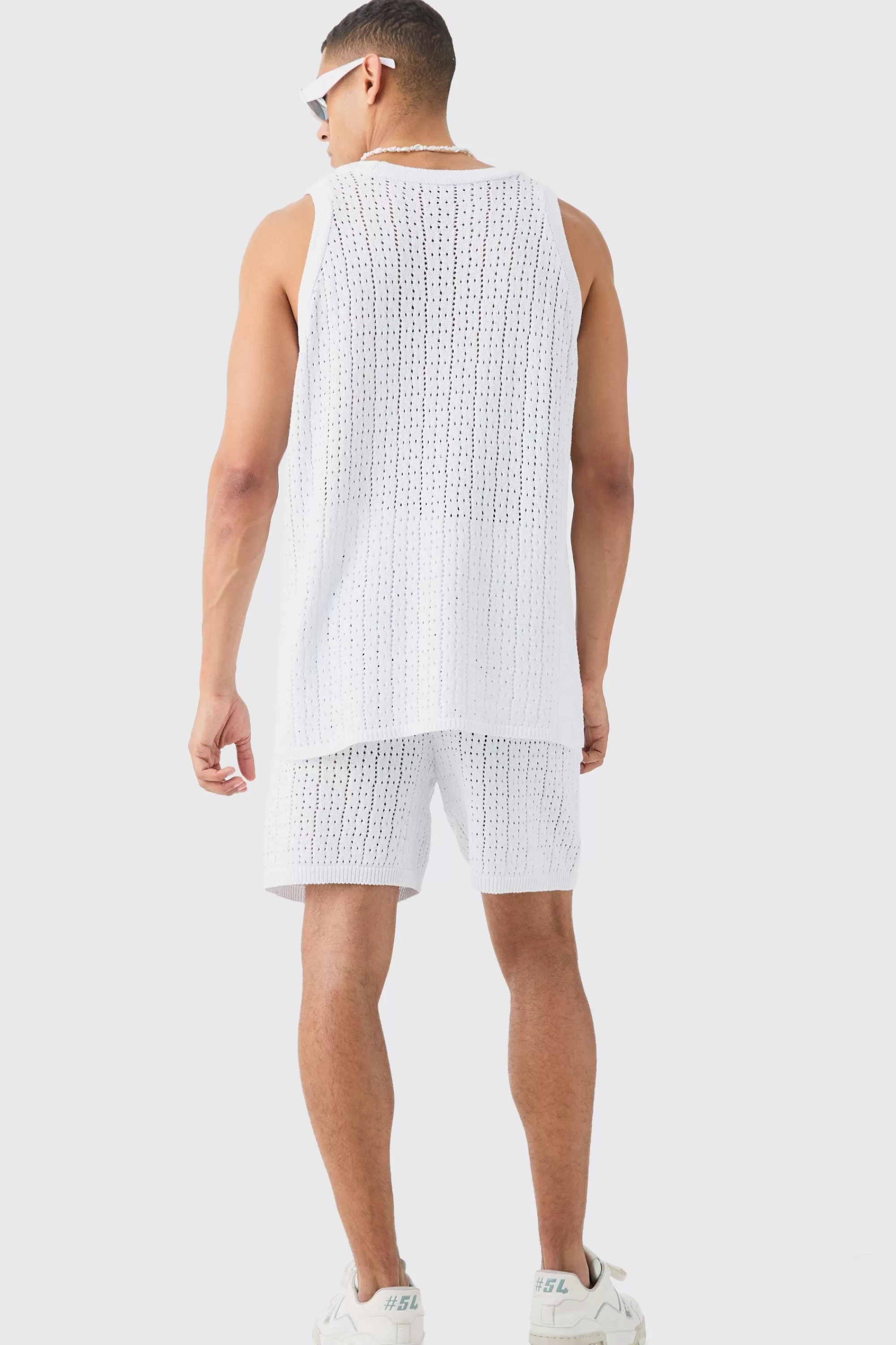 boohooMAN Relaxed Crochet Knitted Vest In | UK white Cheap