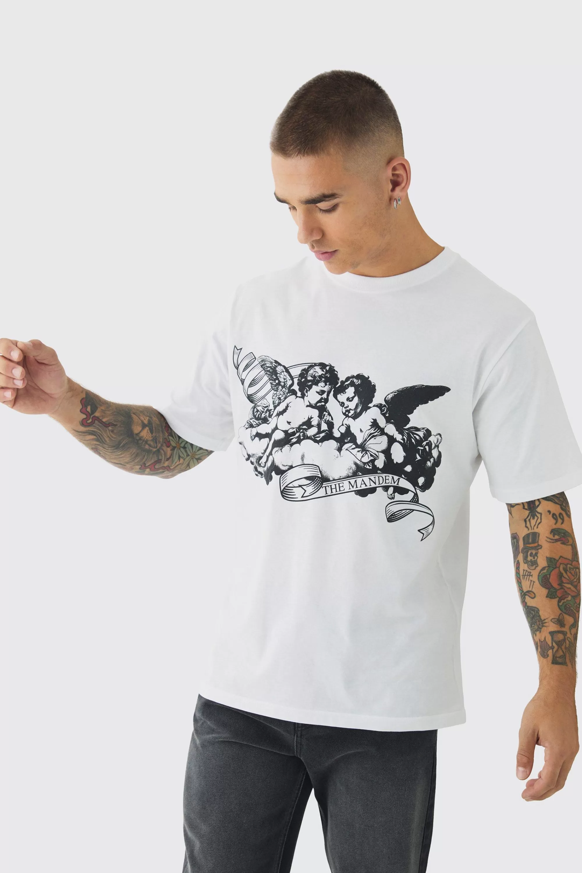 boohooMAN Renaissance Print T-Shirt | UK white New