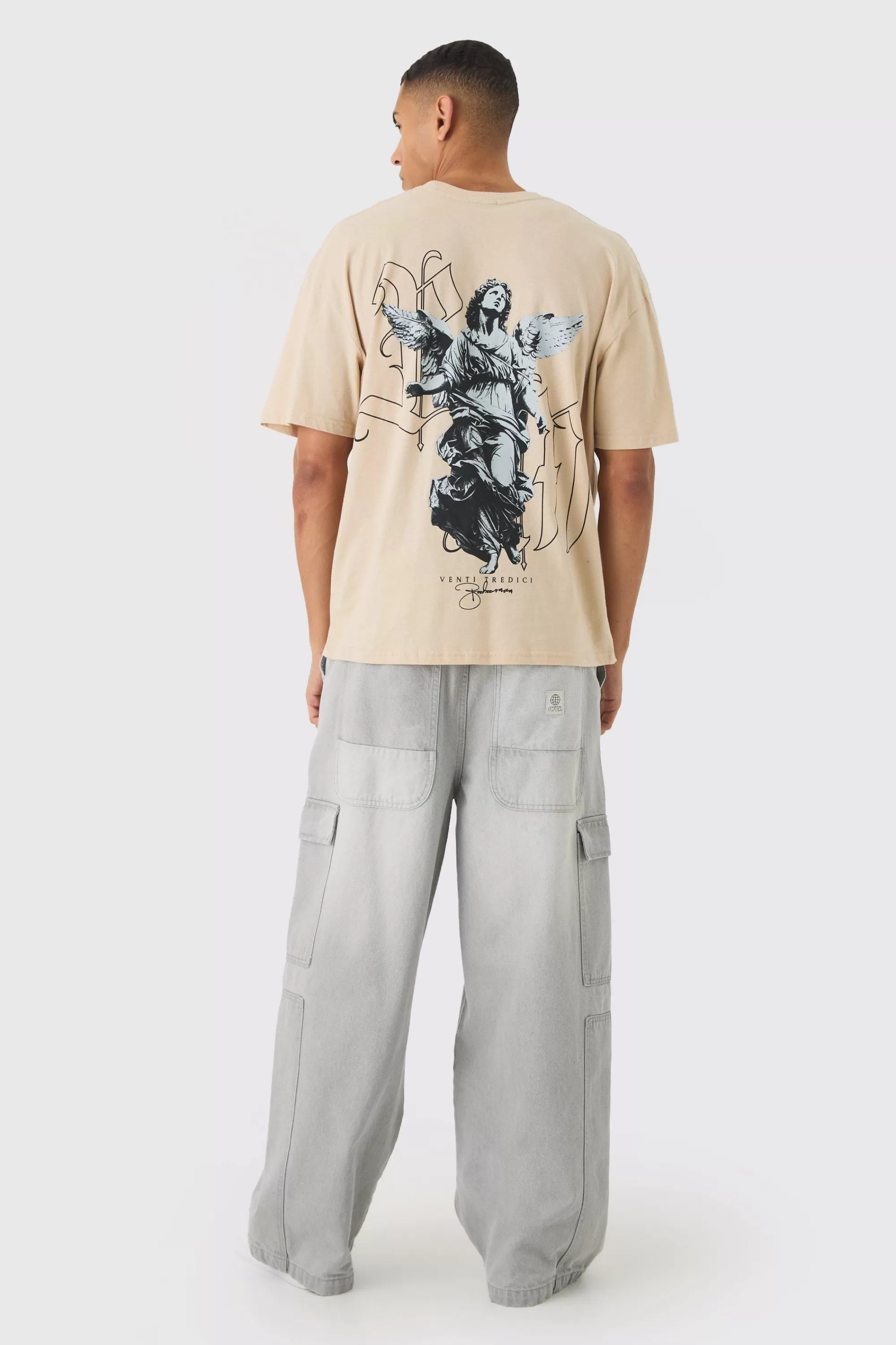 boohooMAN Renaissance Print Washed T-Shirt | UK sand Discount