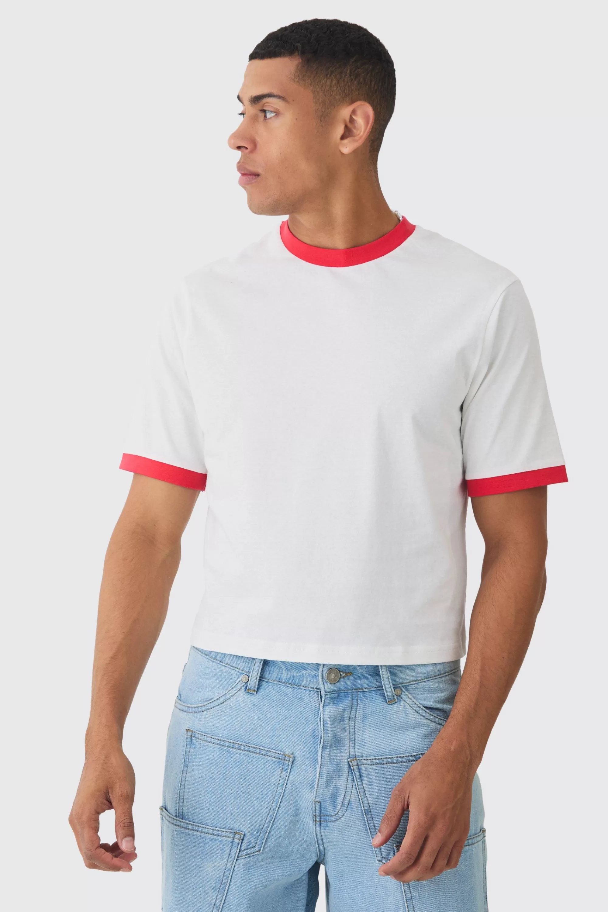 boohooMAN Ringer Neck Baby T-shirt | UK ecru Cheap