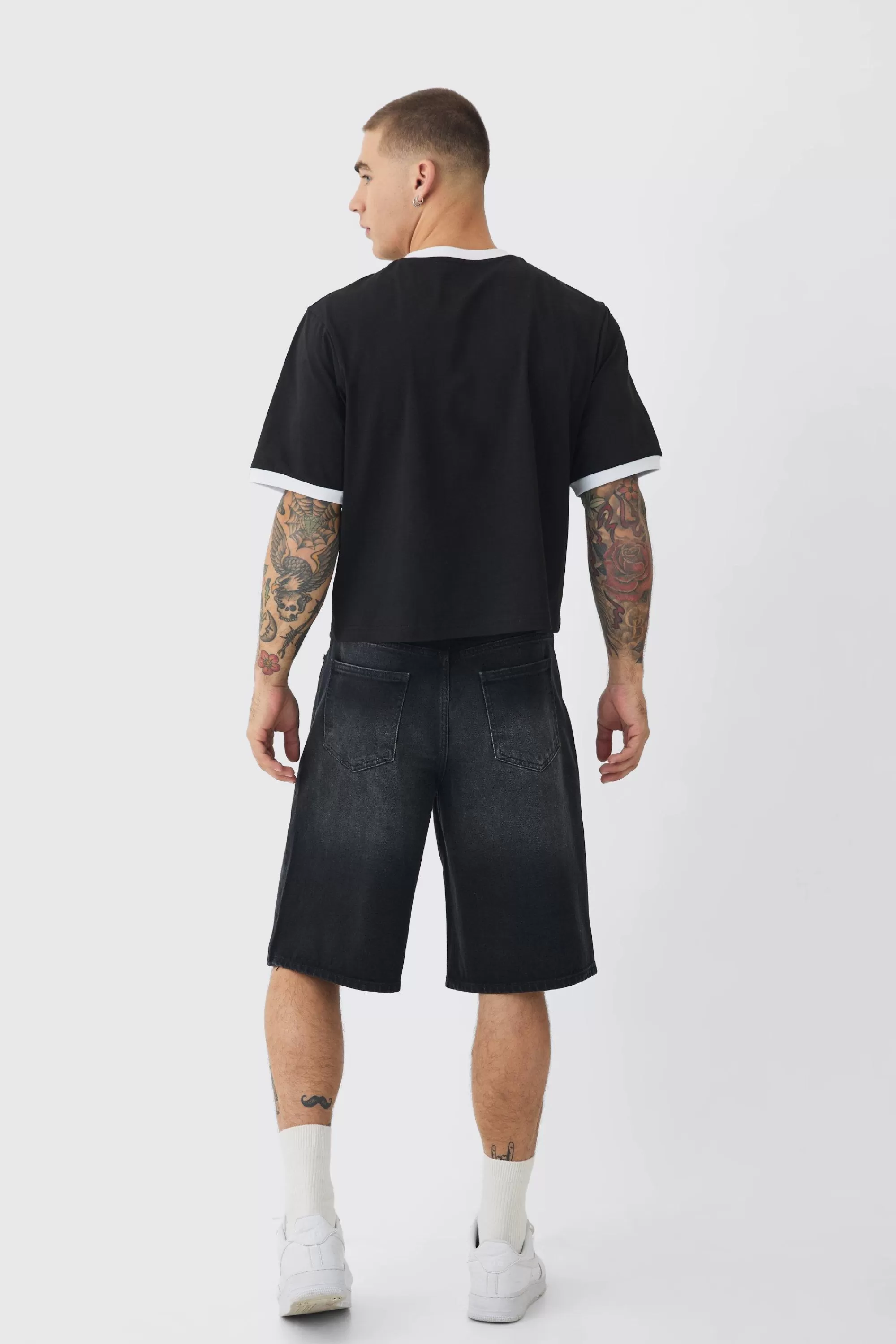 boohooMAN Ringer Neck Baby T-shirt | UK black Shop