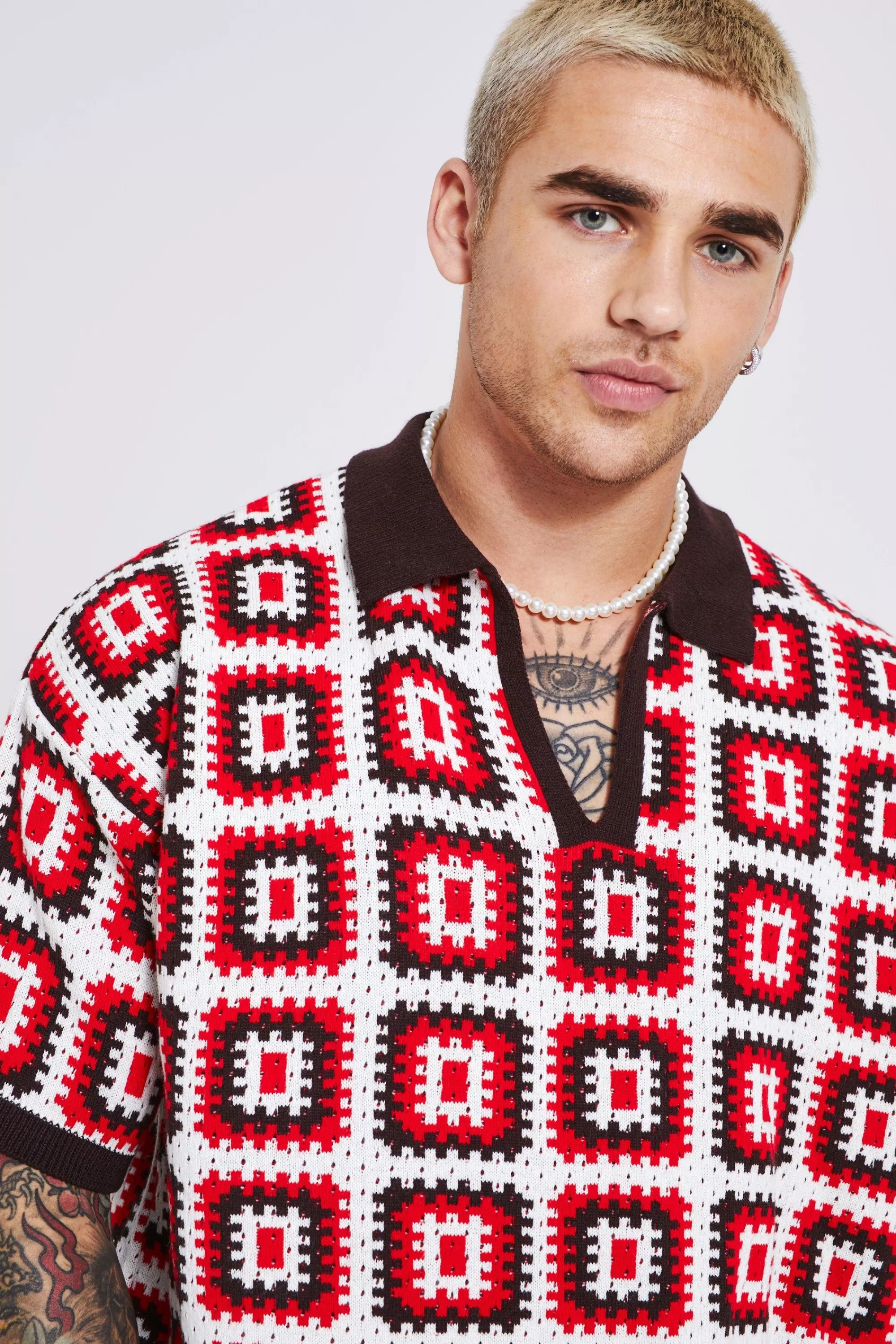 boohooMAN Short Sleeve Boxy Fit Revere Crochet Polo | UK red Best