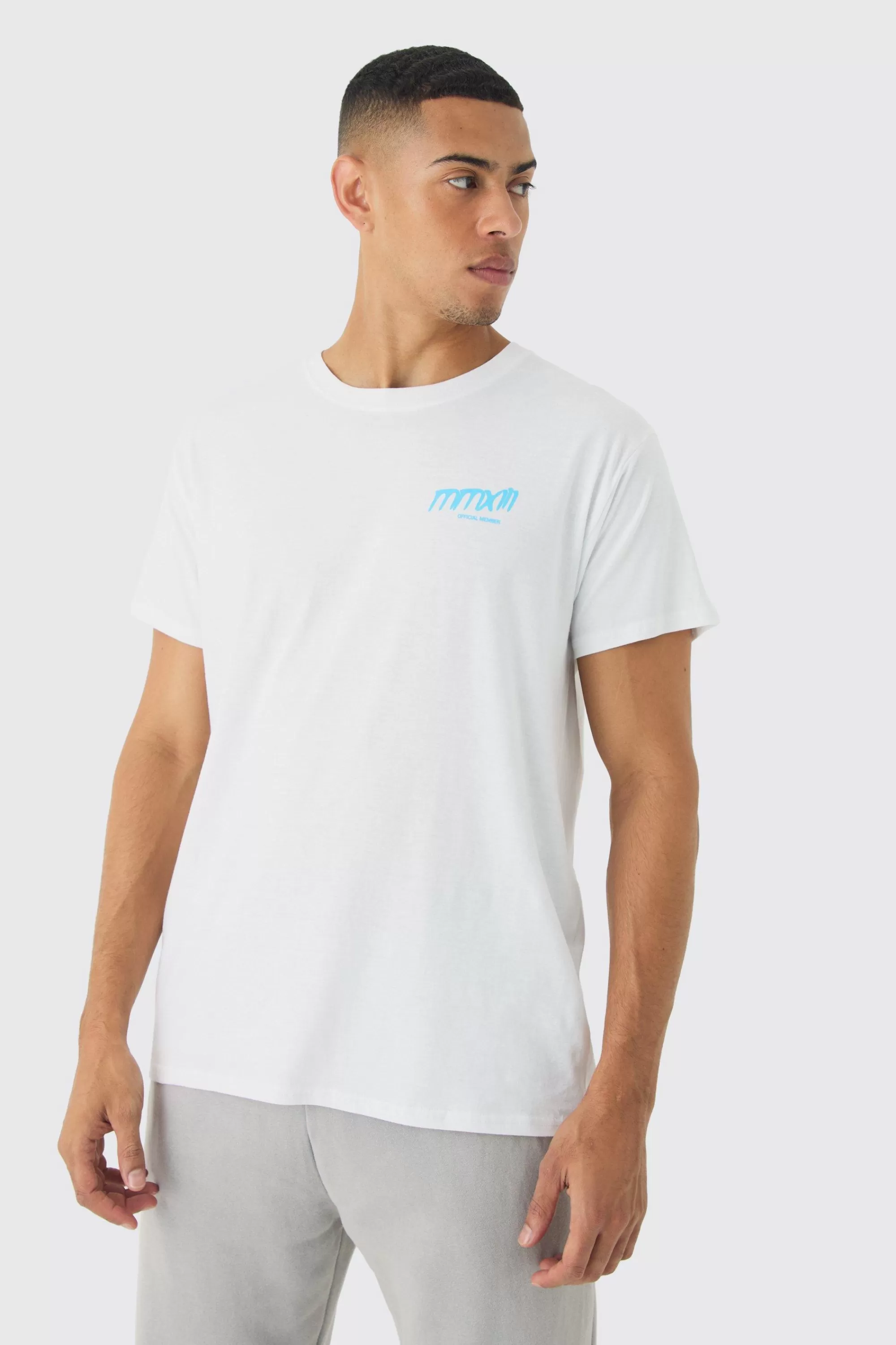 boohooMAN Slim Branded Printed T-Shirt | UK white New