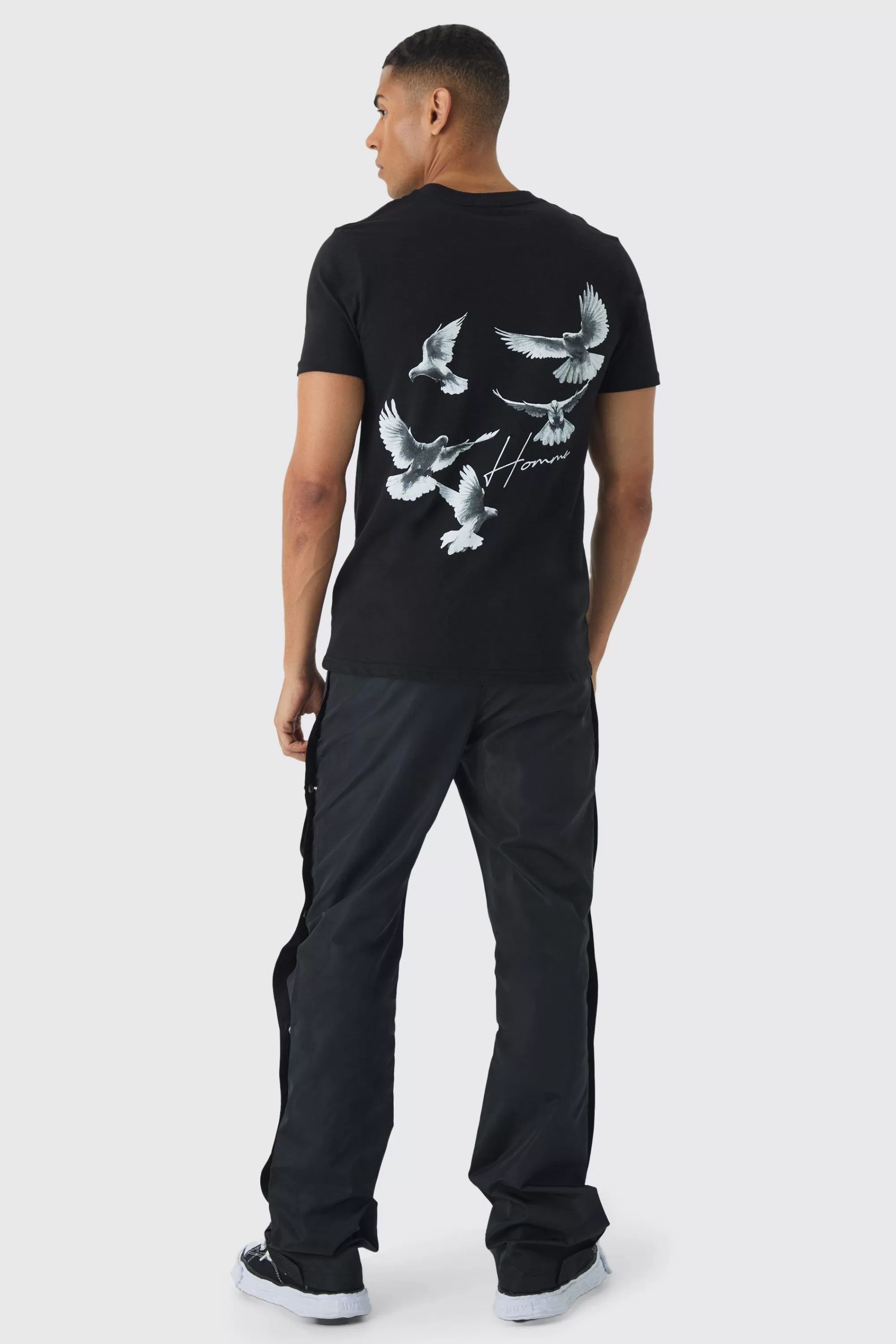 boohooMAN Slim Dove Back Print T-Shirt | UK black Fashion