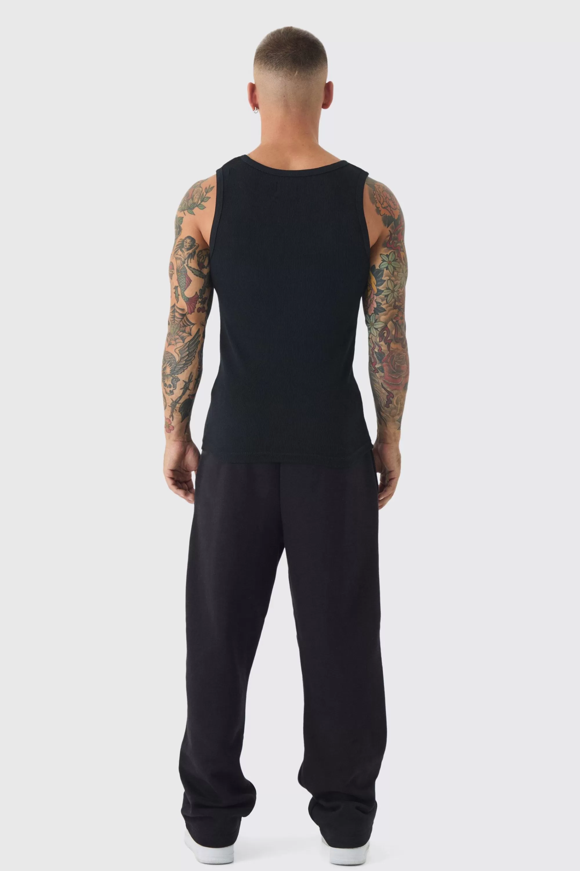 boohooMAN Slim Fit Branded Ribbed Vest | UK black Fashion