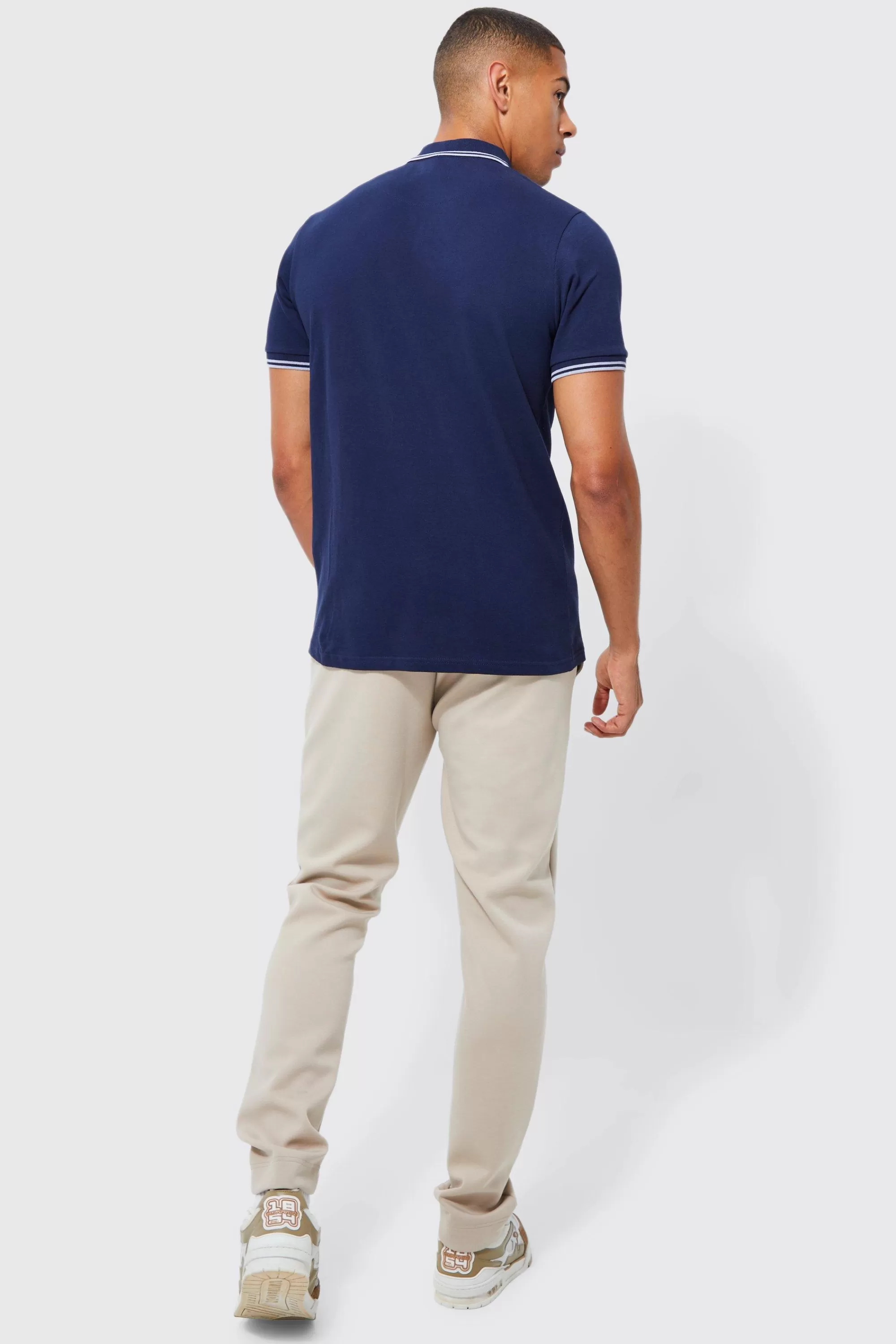 boohooMAN Slim Fit Man Signature Tipped Pique Polo | UK mid navy Cheap