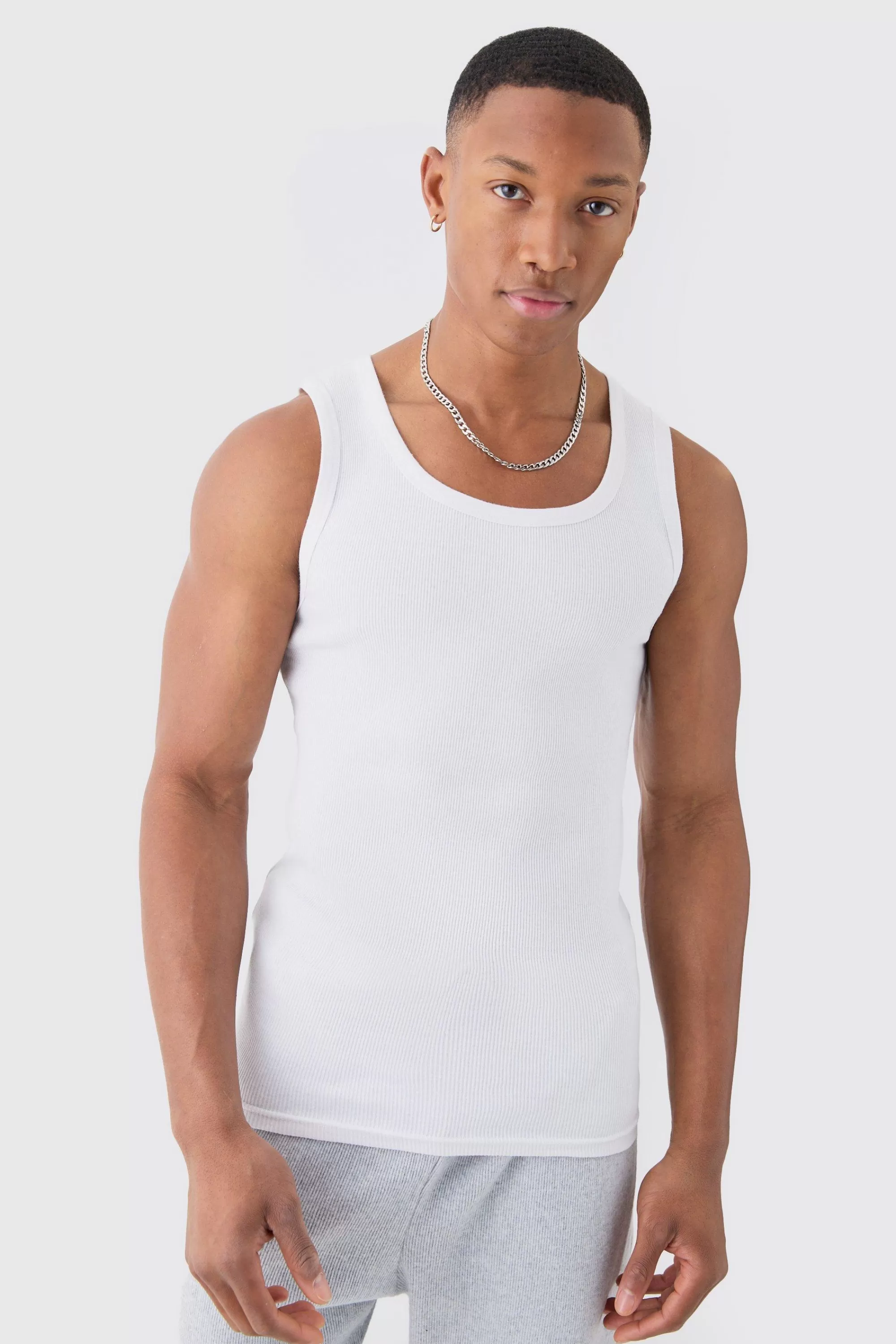 boohooMAN Slim Fit Ribbed Vest | UK white Hot