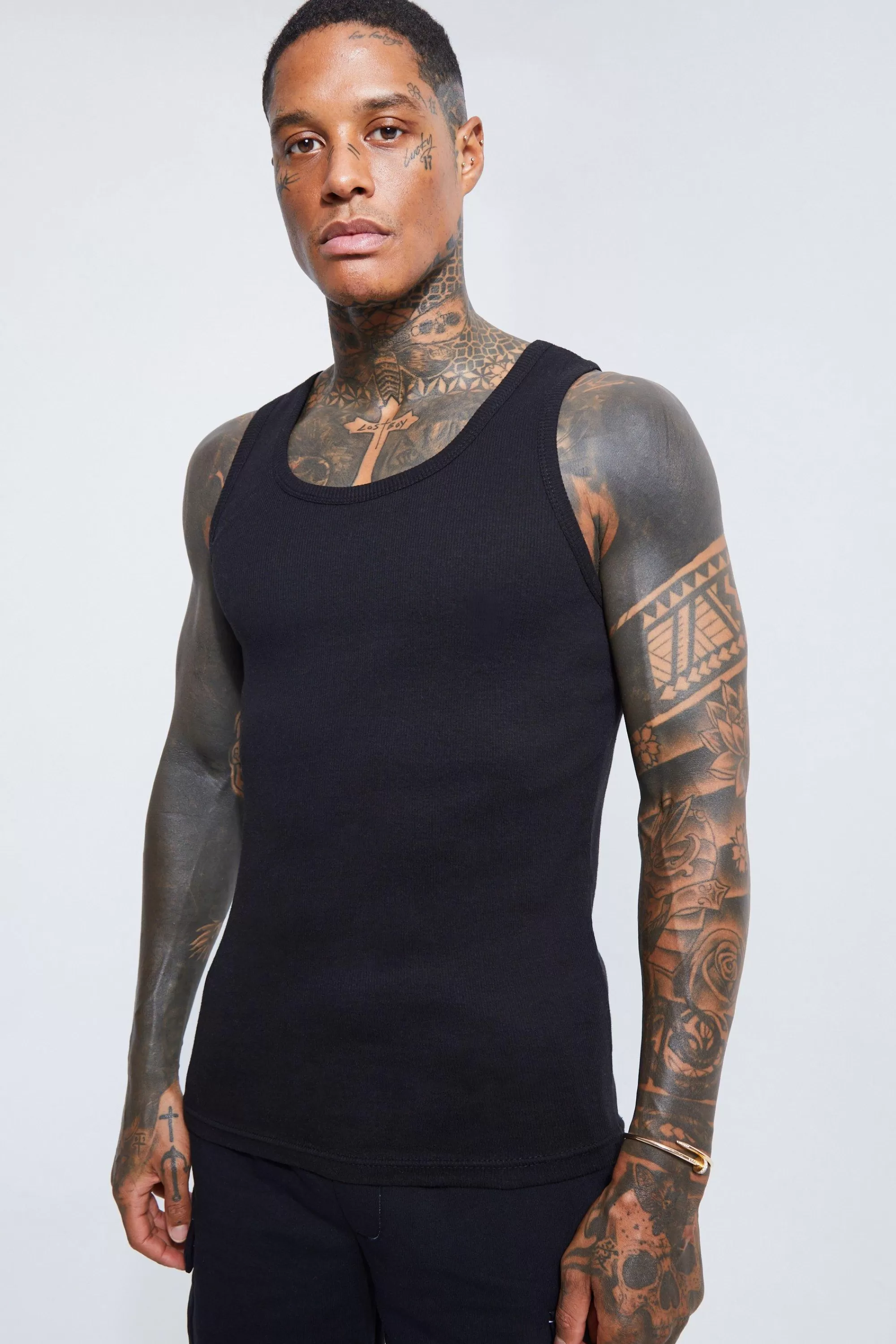 boohooMAN Slim Fit Ribbed Vest | UK black Outlet