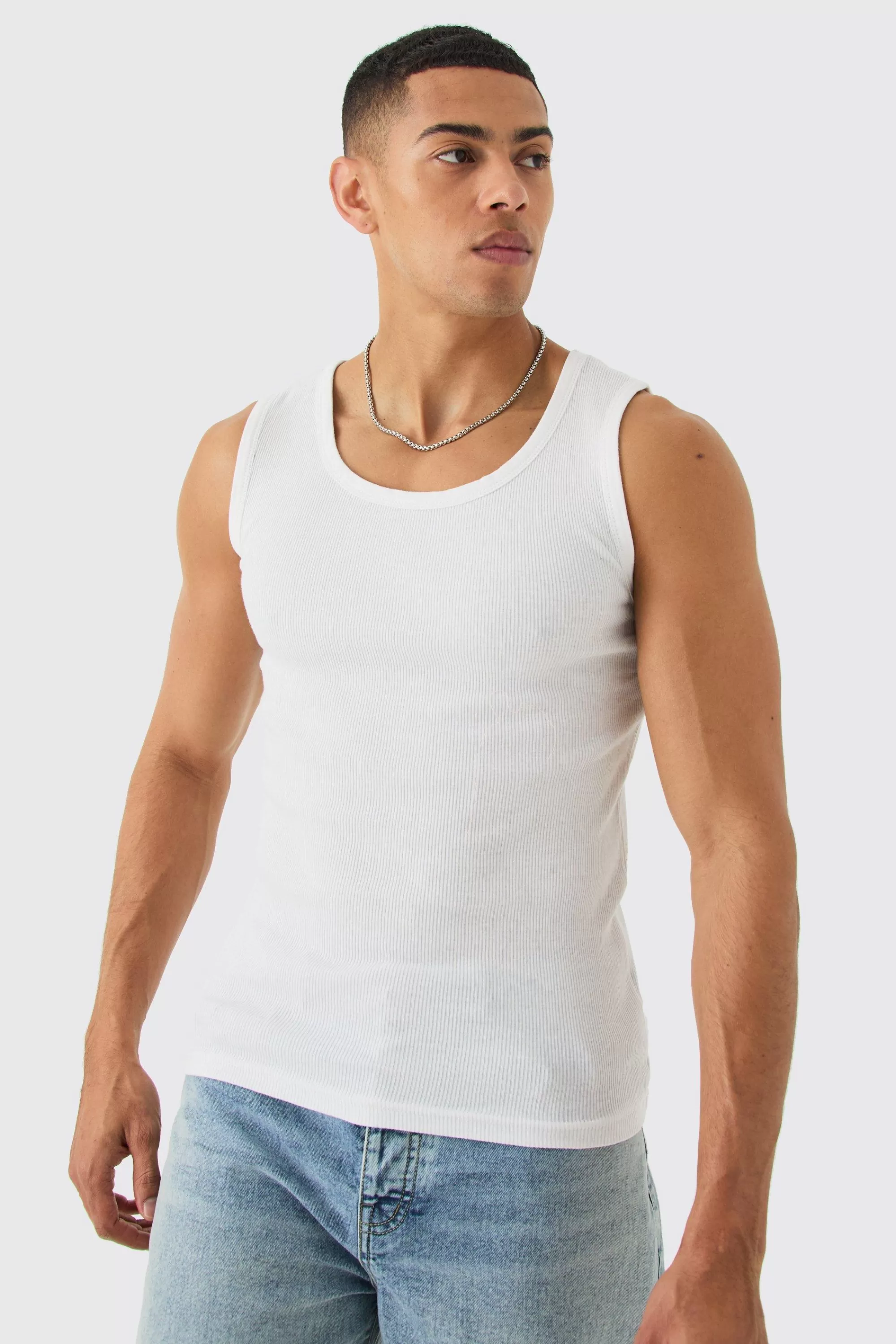 boohooMAN Slim Fit Ribbed Vest | UK white Outlet
