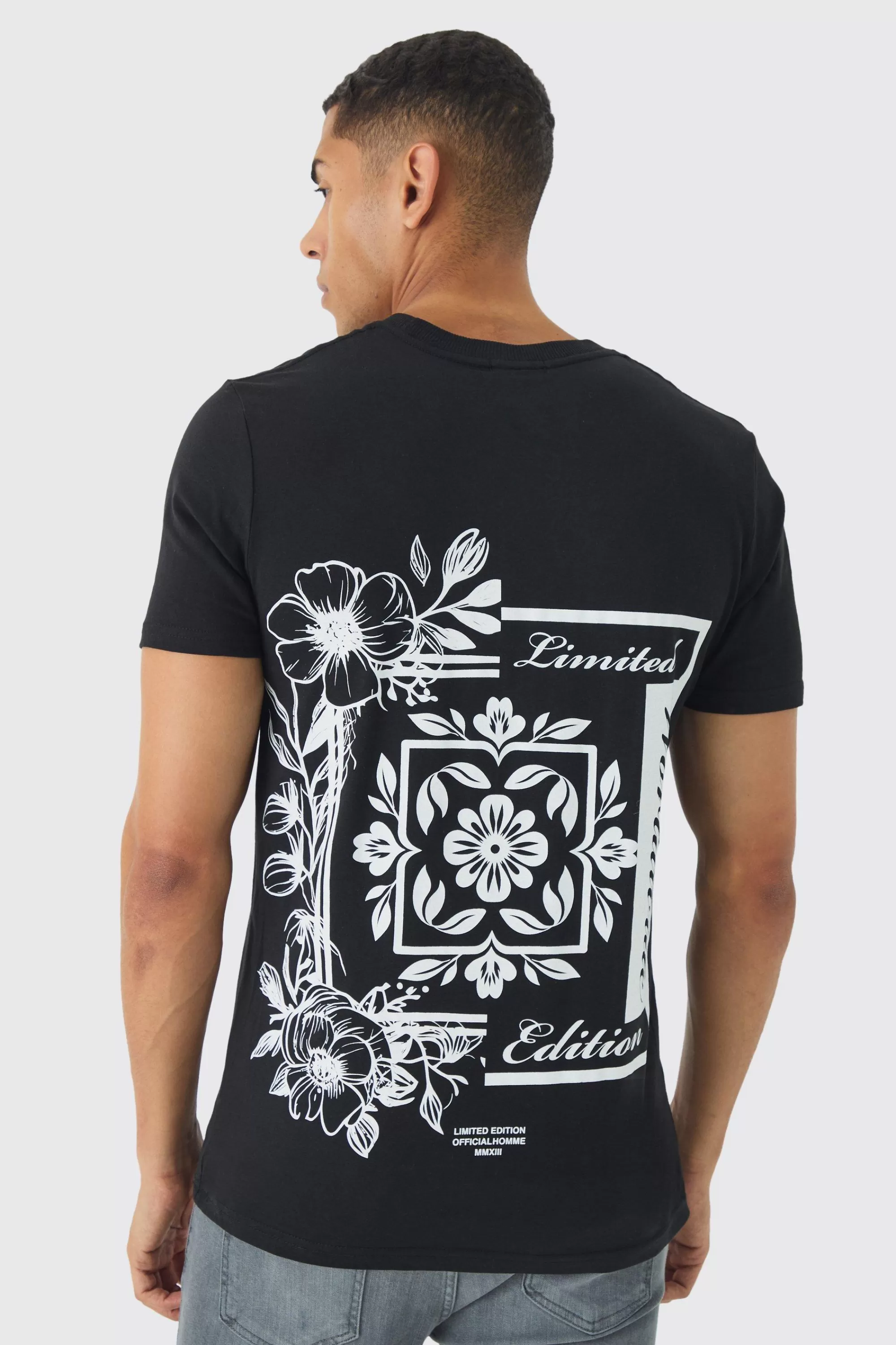 boohooMAN Slim Floral Back Print T-Shirt | UK black Hot