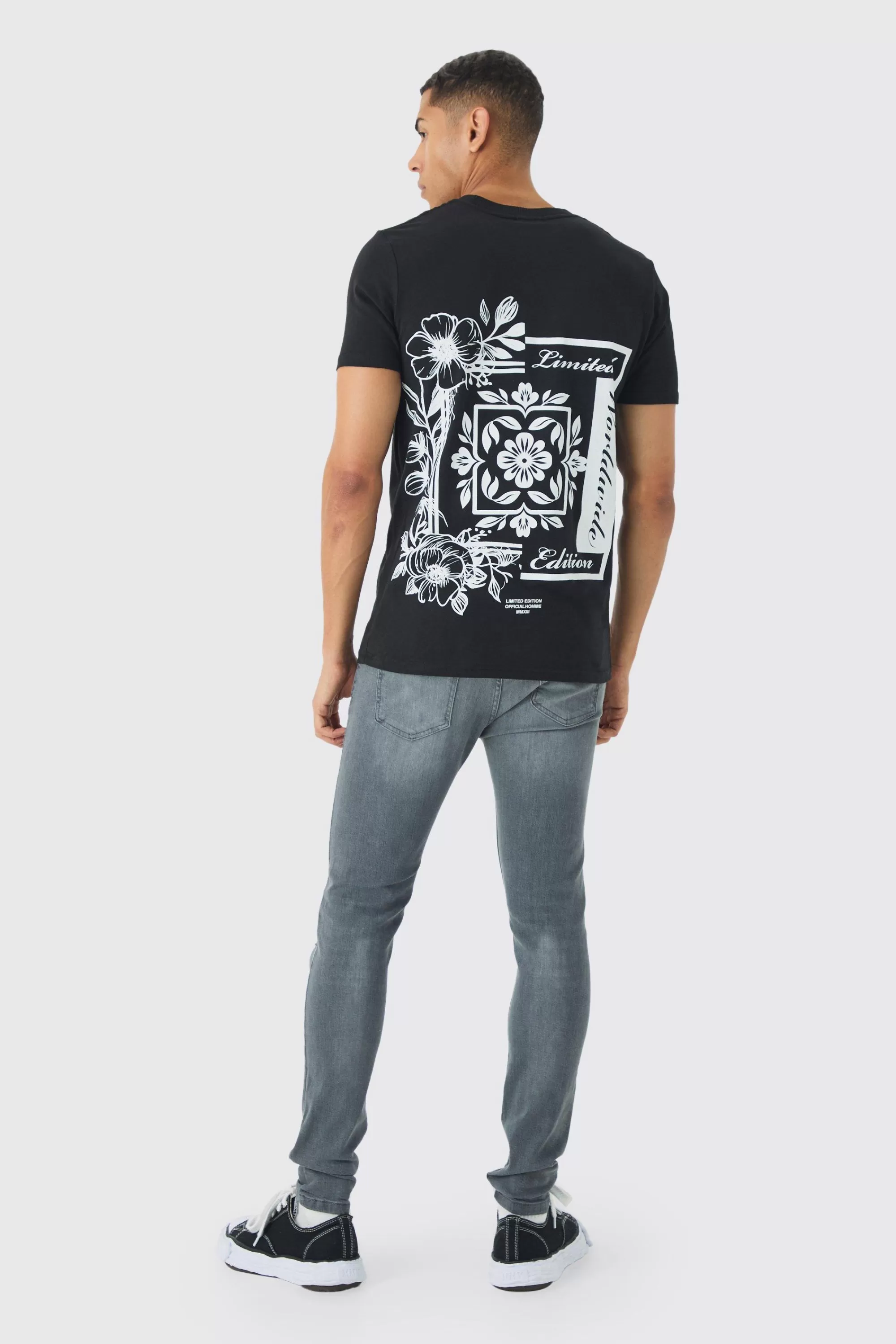 boohooMAN Slim Floral Back Print T-Shirt | UK black Hot