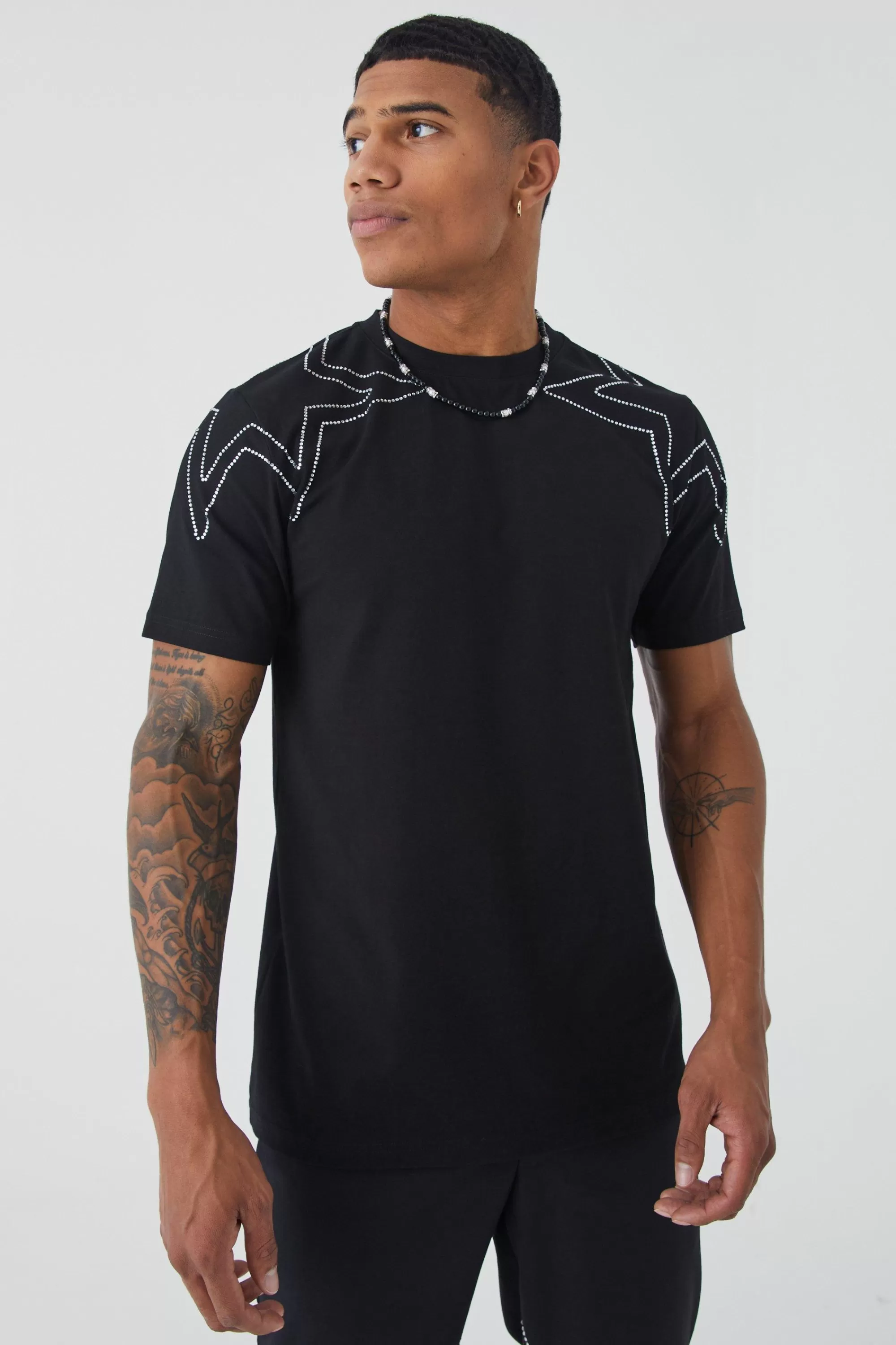 boohooMAN Slim Heavyweight Rhinestone Star T-shirt | UK black Discount