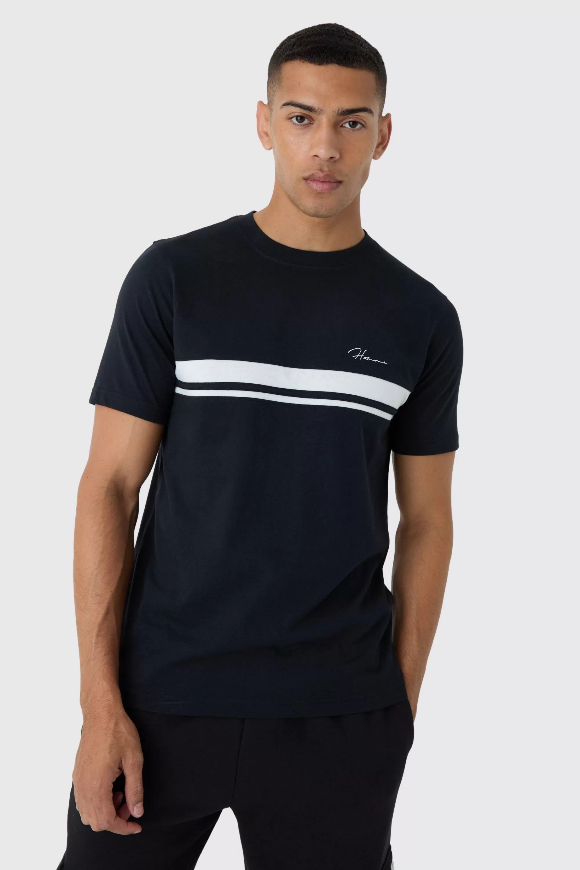 boohooMAN Slim Homme Script Colour Block T-shirt | UK black Cheap