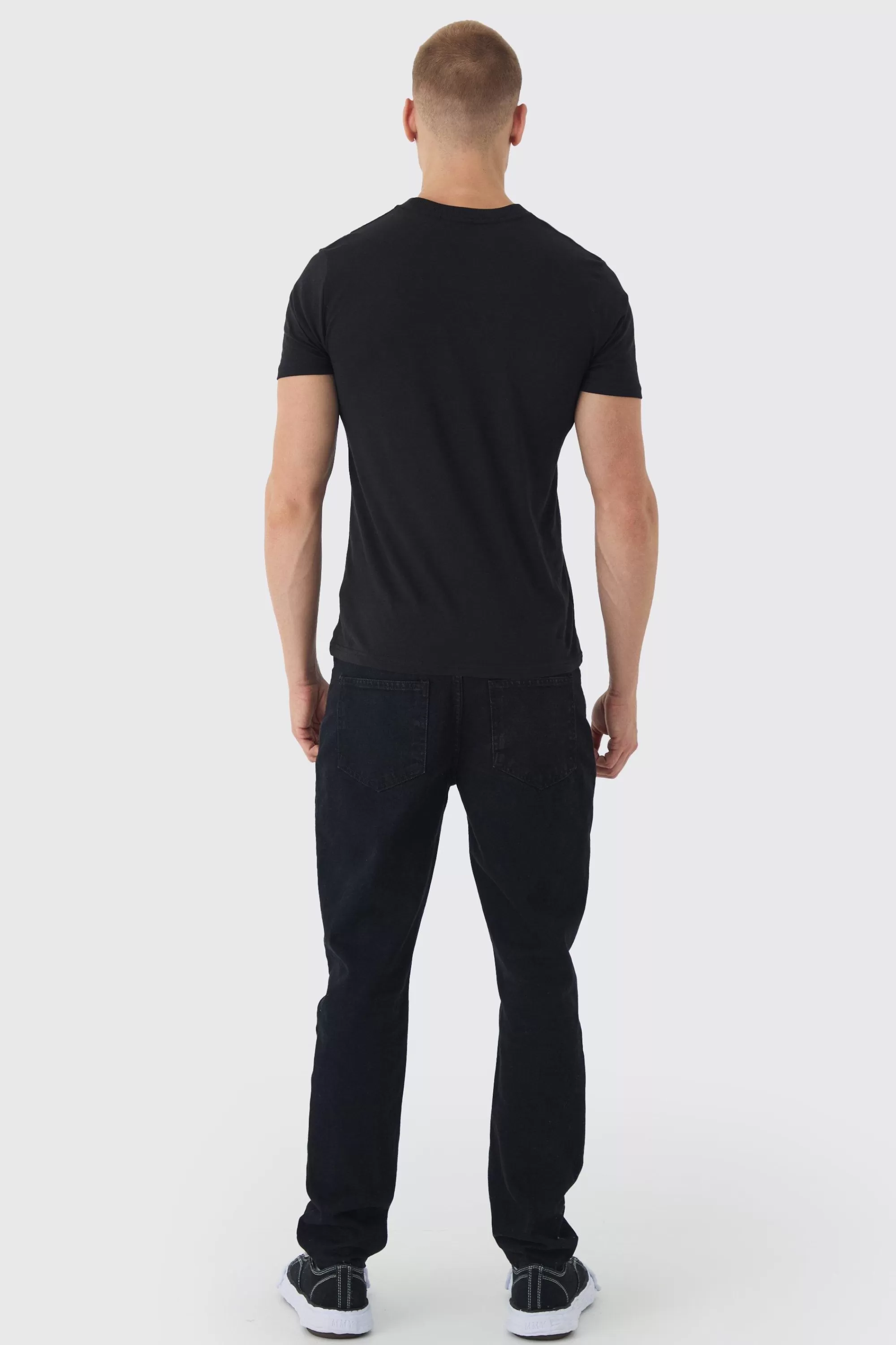 boohooMAN Slim Landscape Stencil Print T-Shirt | UK black Discount