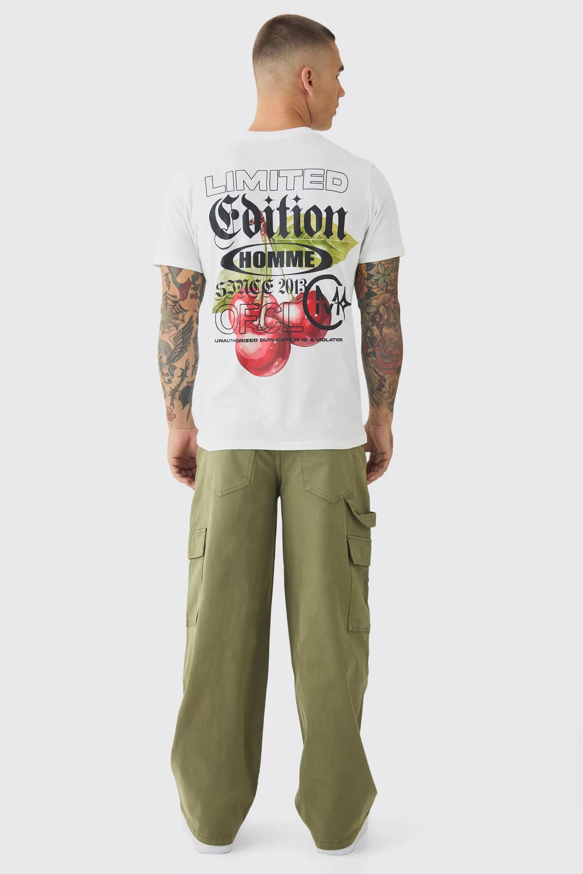boohooMAN Slim Limited Cherry Print T-Shirt | UK white Discount