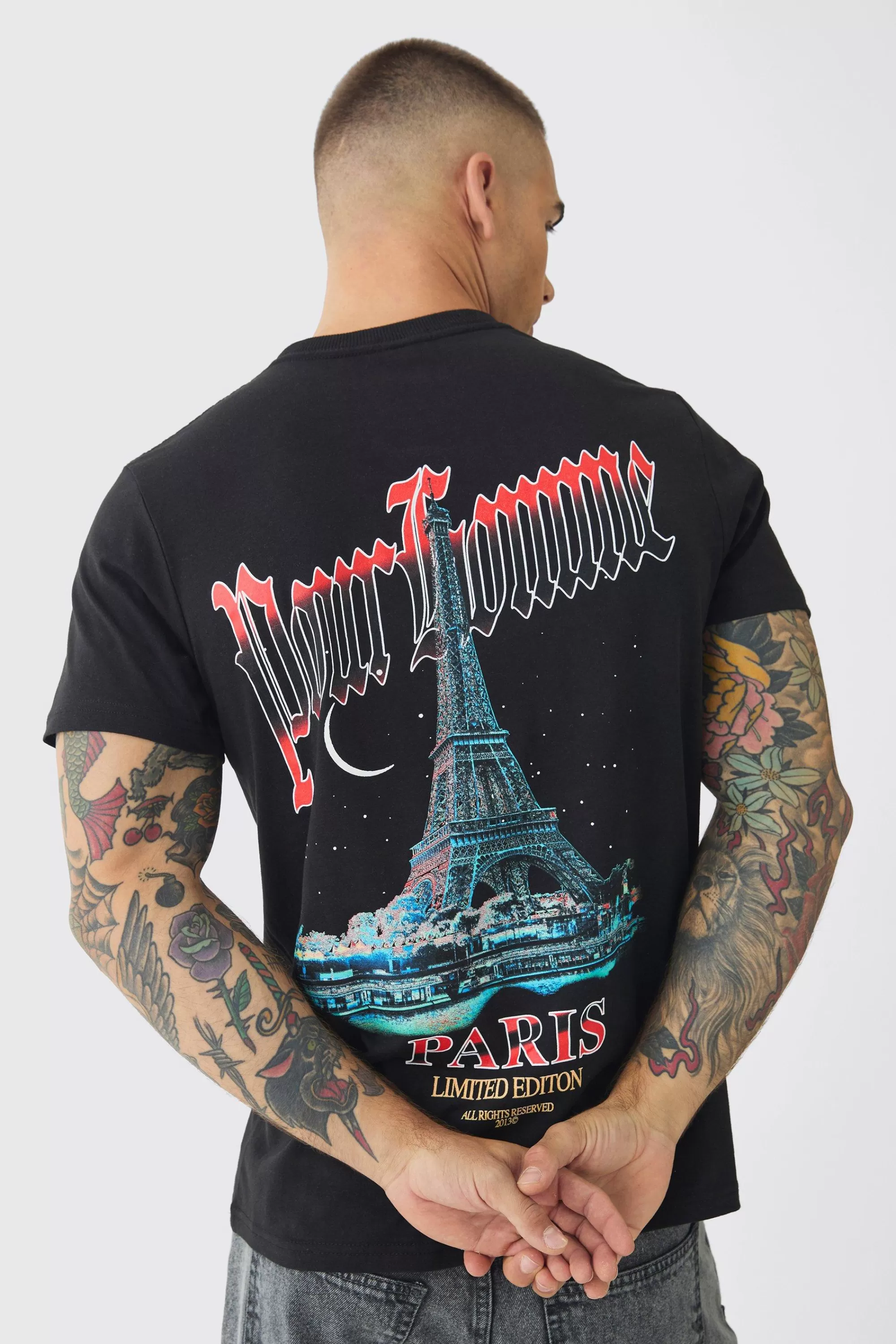 boohooMAN Slim Pour Homme Paris Print T-Shirt | UK black Discount