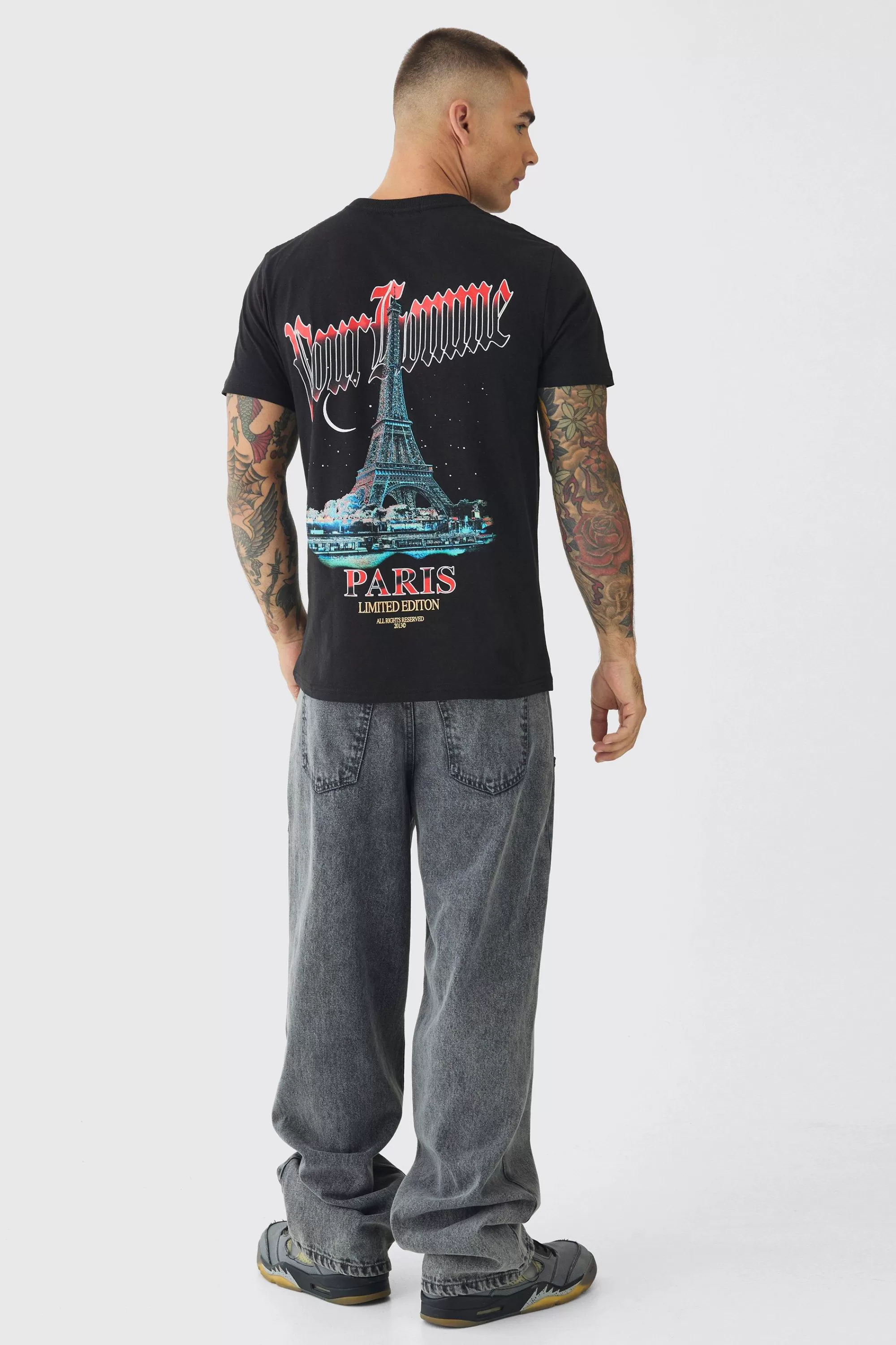 boohooMAN Slim Pour Homme Paris Print T-Shirt | UK black Discount