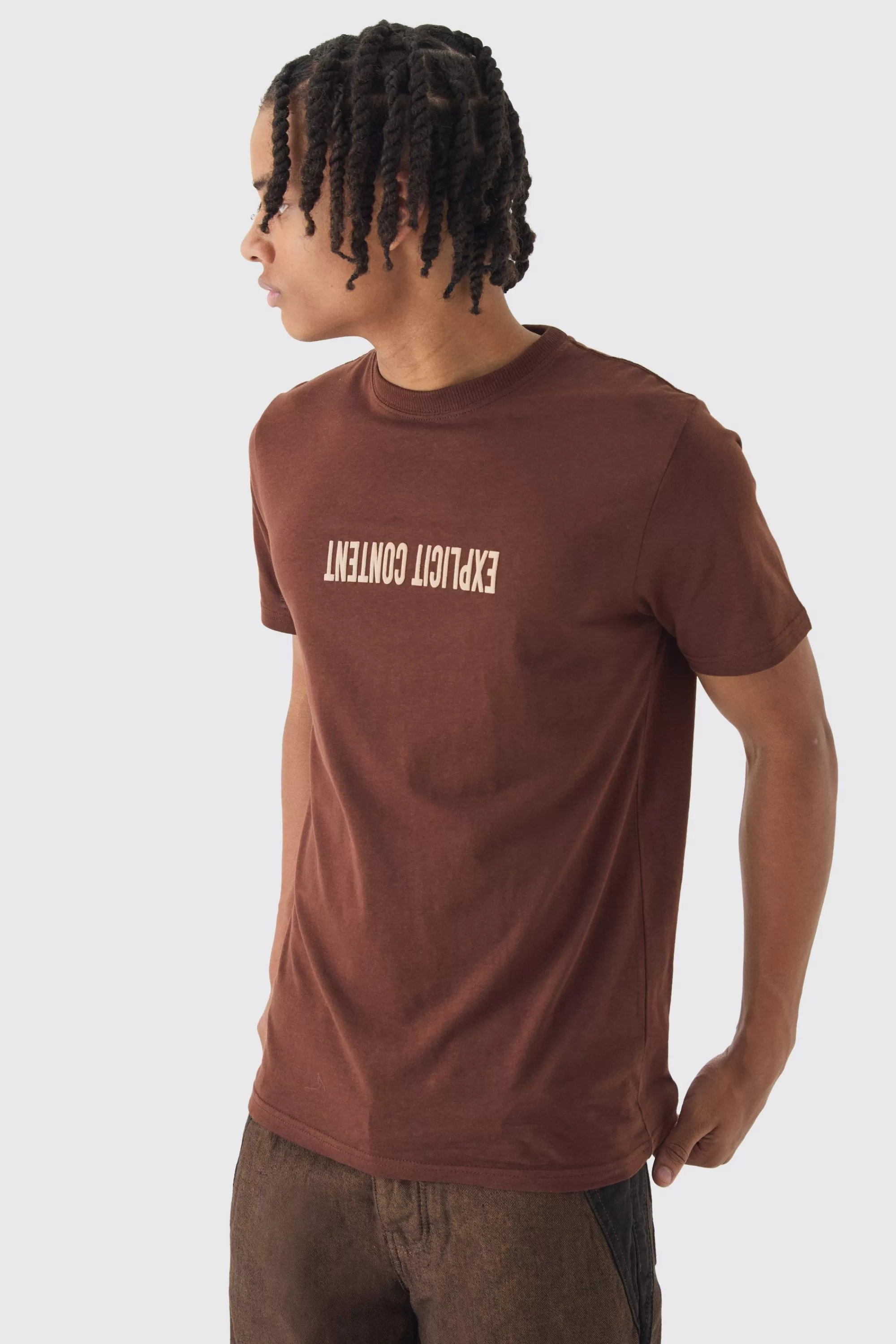 boohooMAN Slim Puff Print T-Shirt | UK chocolate Discount