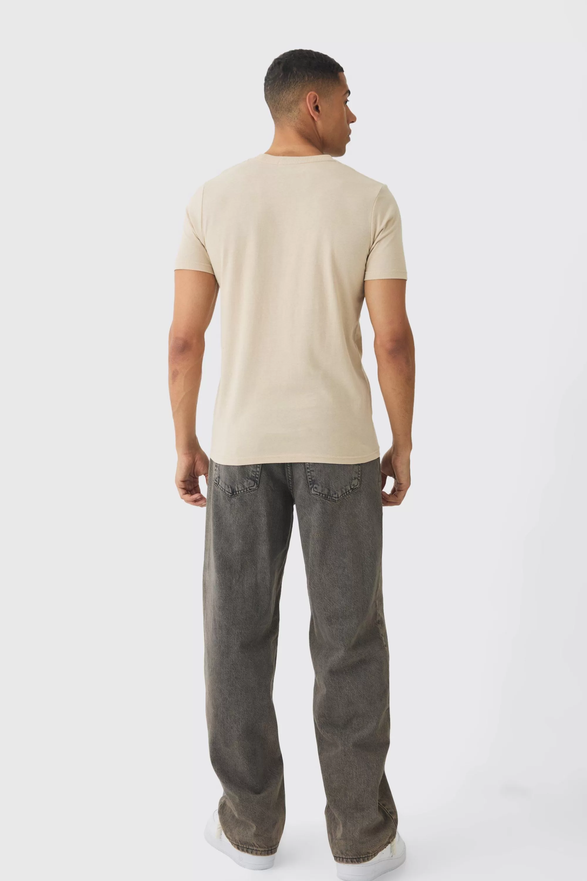 boohooMAN Slim Puff Print T-Shirt | UK sand Online