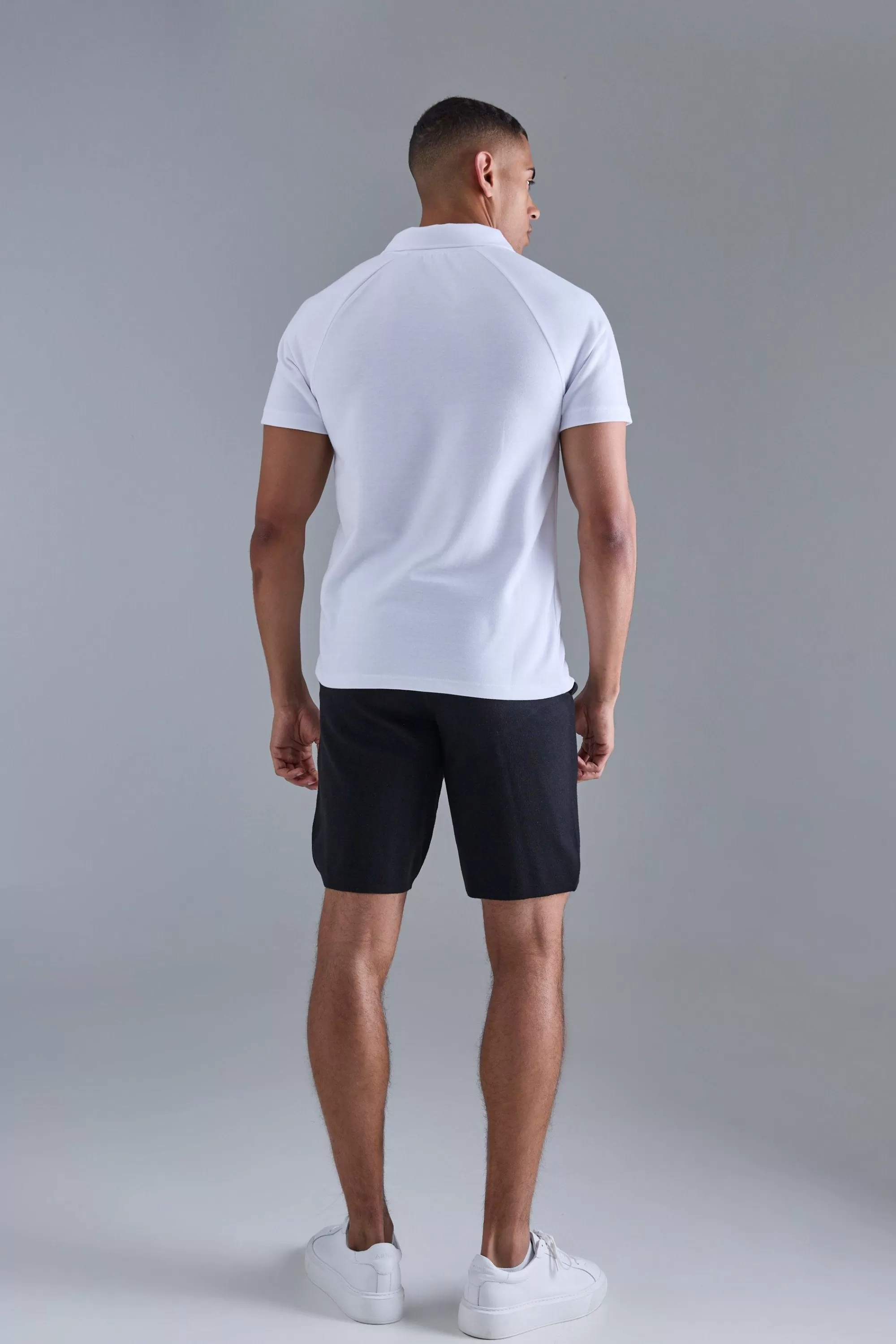 boohooMAN Slim Raglan Zip Neck Interlock Golf Polo | UK white Best