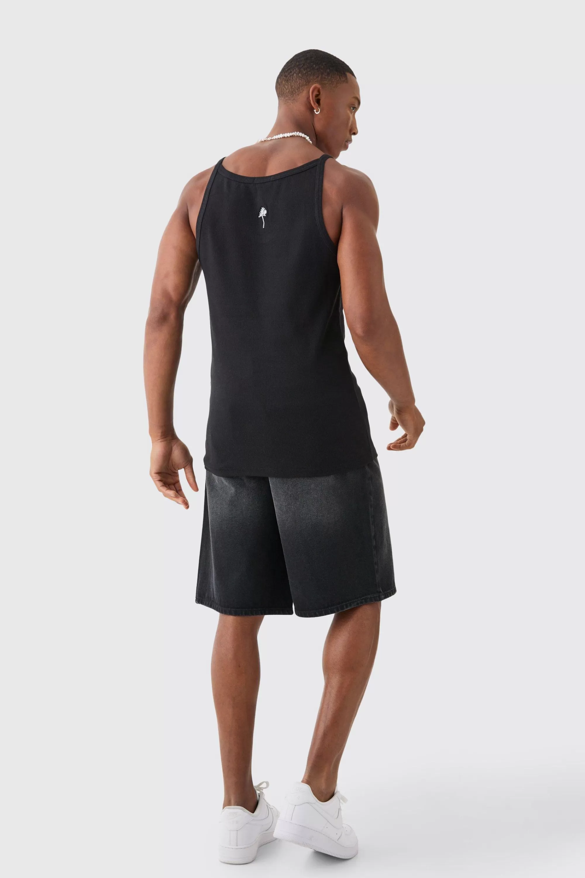boohooMAN Slim Squared Neck Ribbed Vest | UK black Cheap