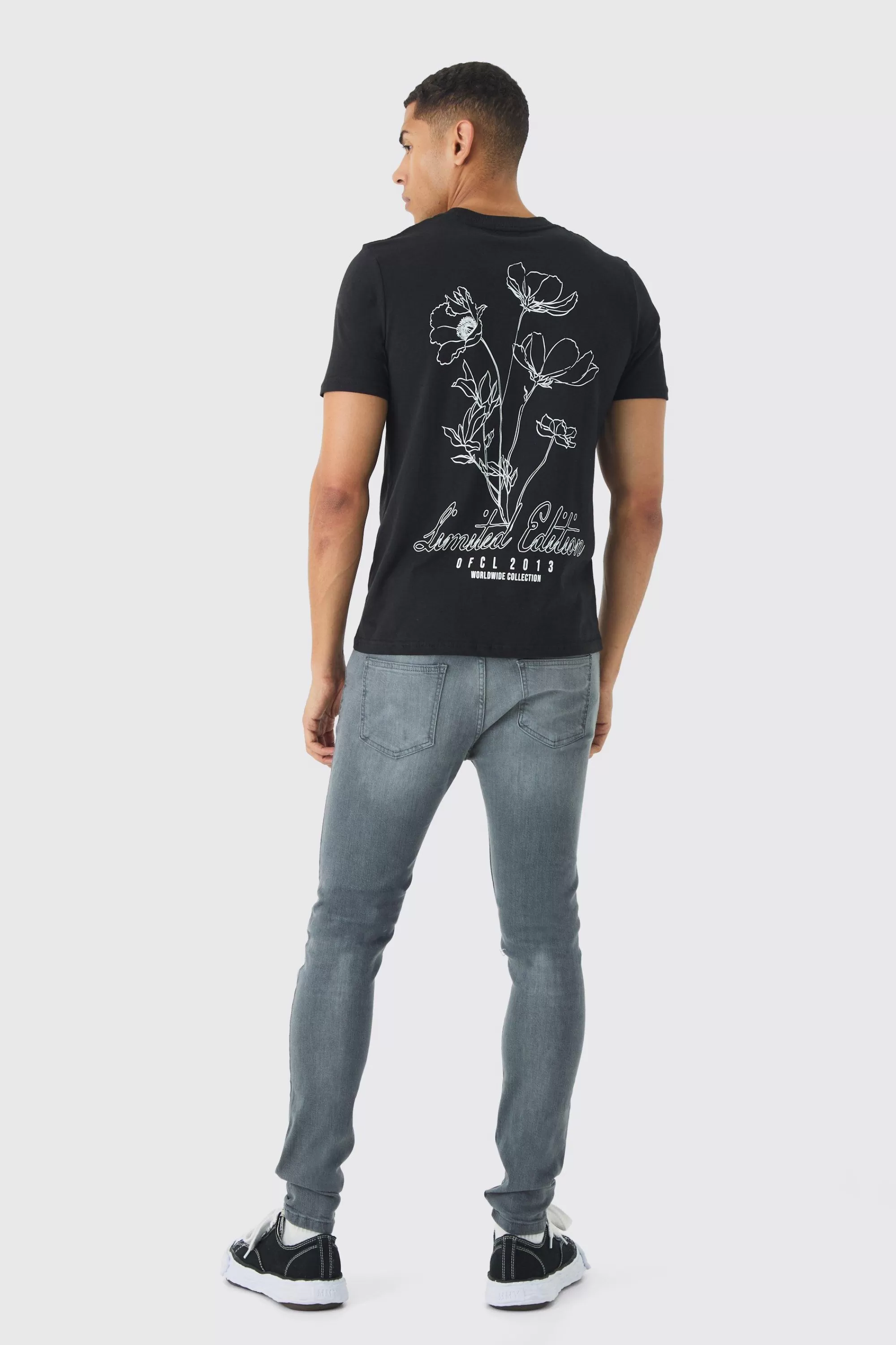 boohooMAN Slim Stencil Floral Back Printed T-Shirt | UK black Sale
