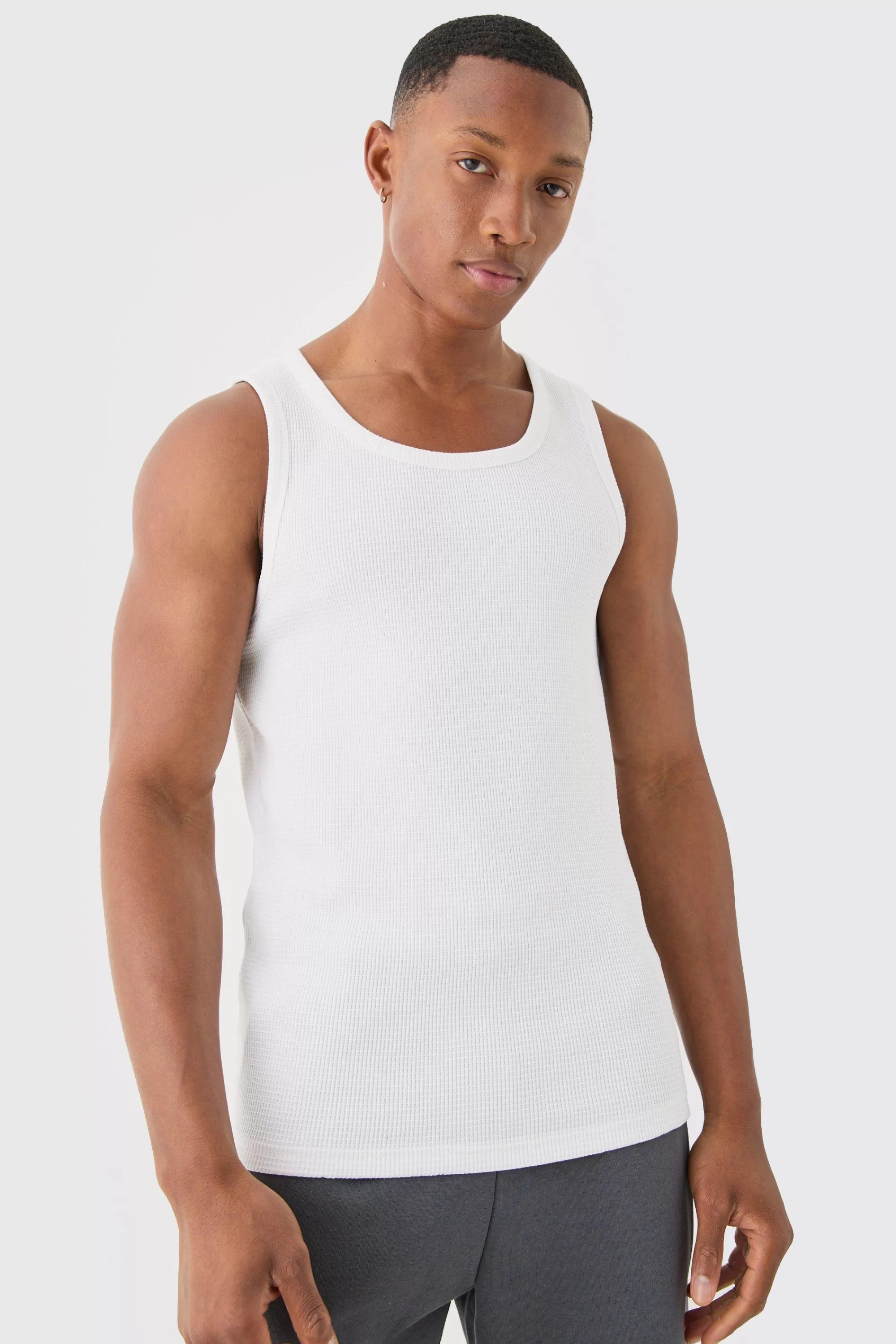 boohooMAN Slim Waffle Vest | UK white Shop