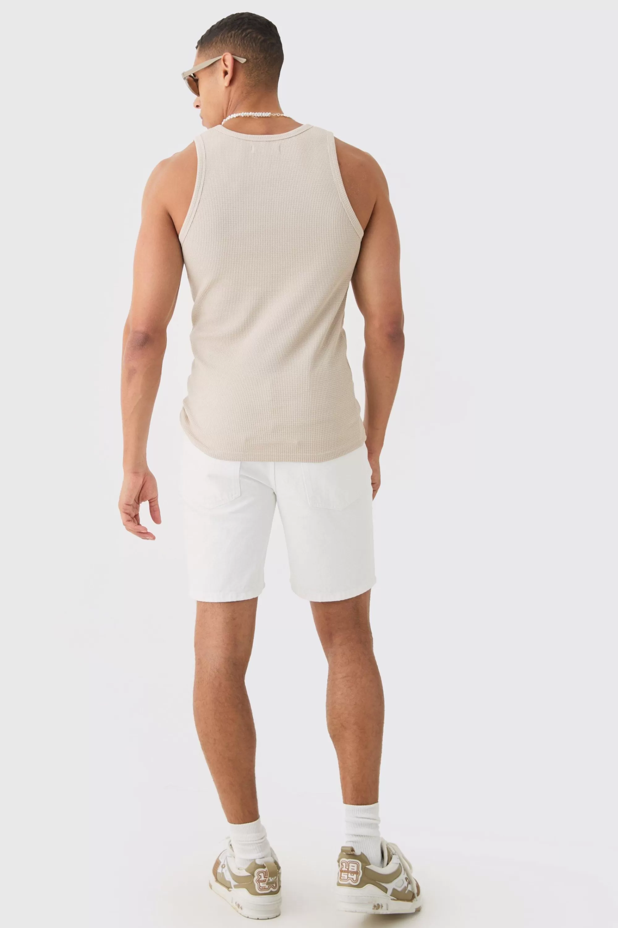 boohooMAN Slim Waffle Vest | UK stone Hot