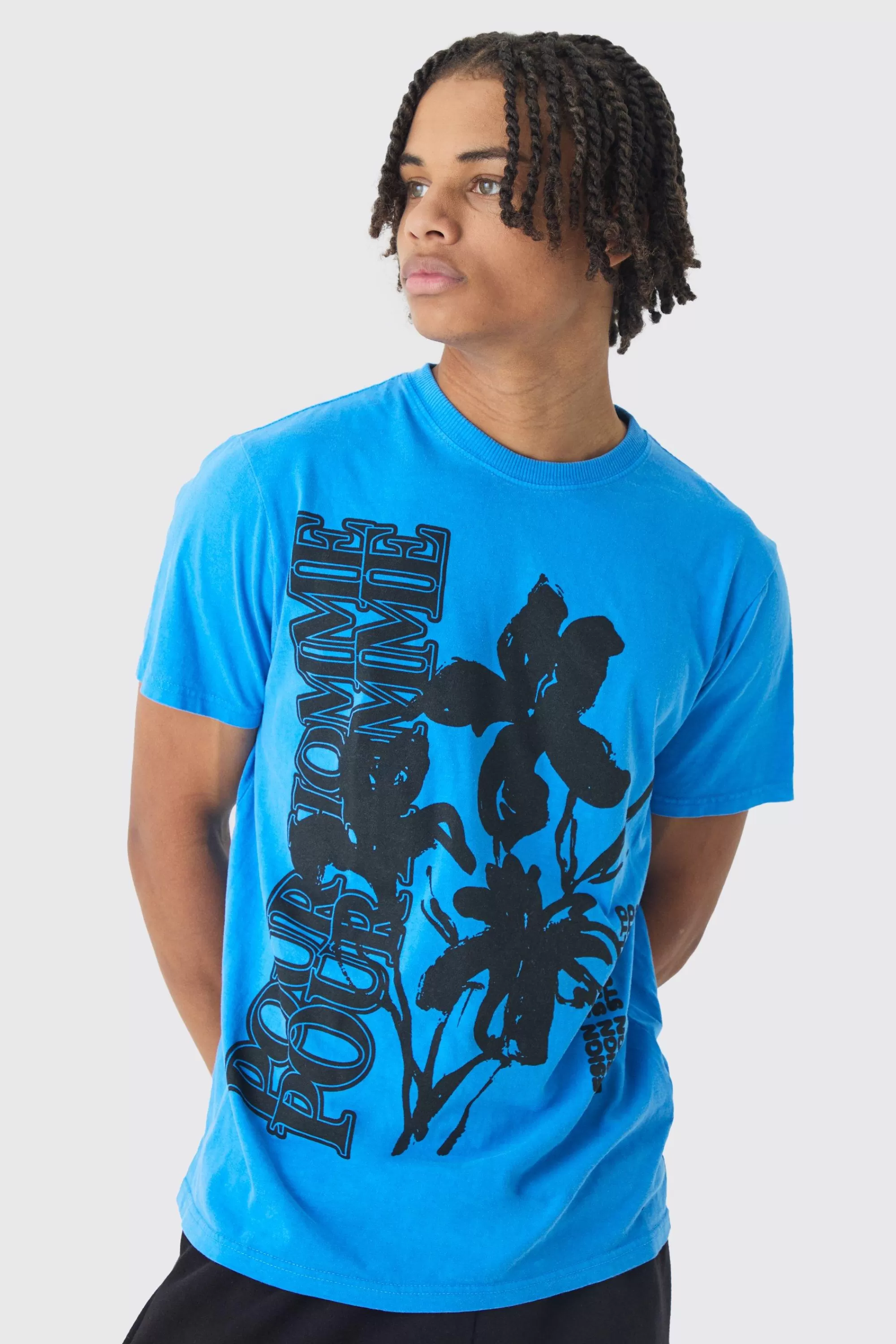 boohooMAN Slim Washed Floral Print T-Shirt | UK blue Best