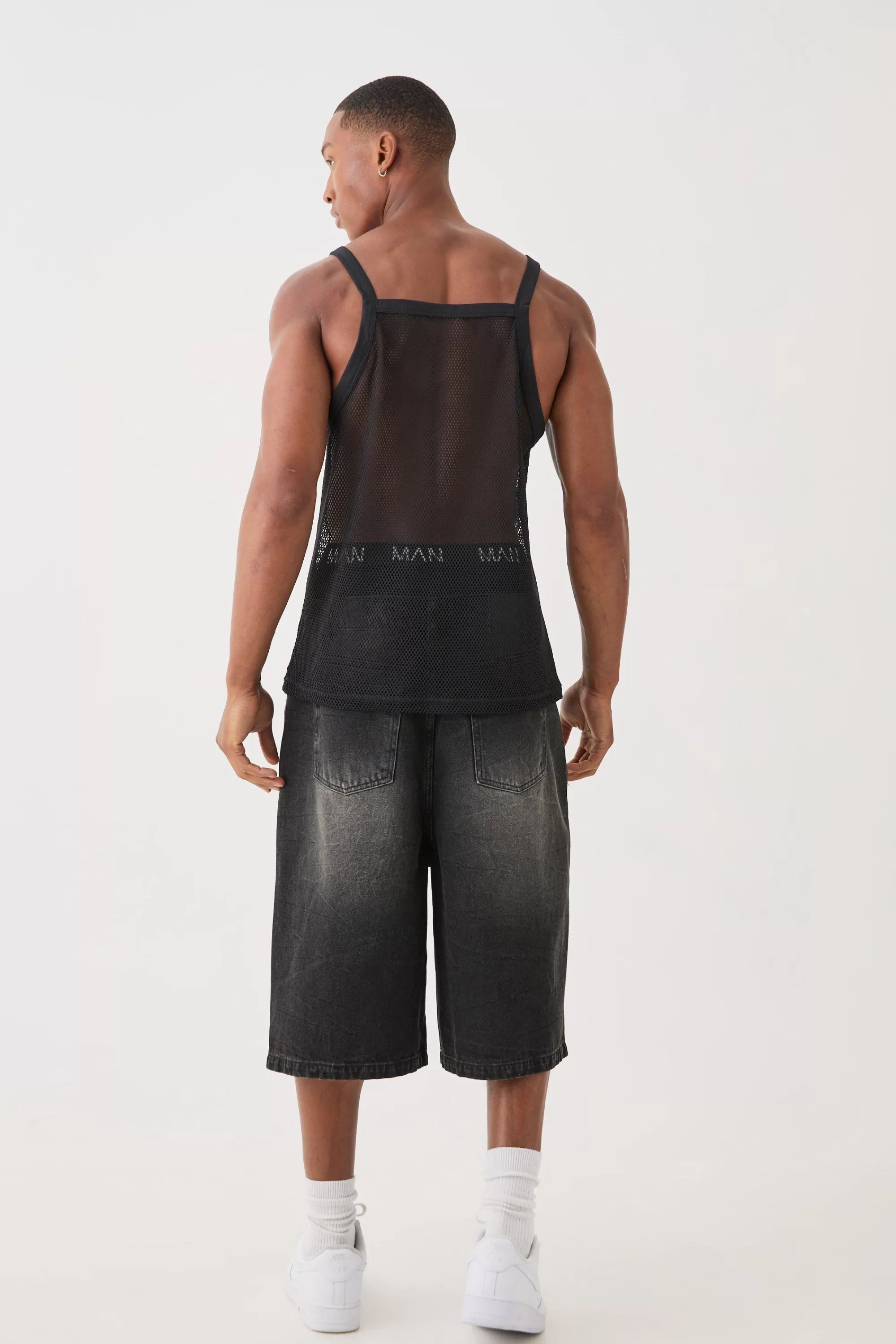 boohooMAN Square Neck Open Mesh Vest | UK black Online
