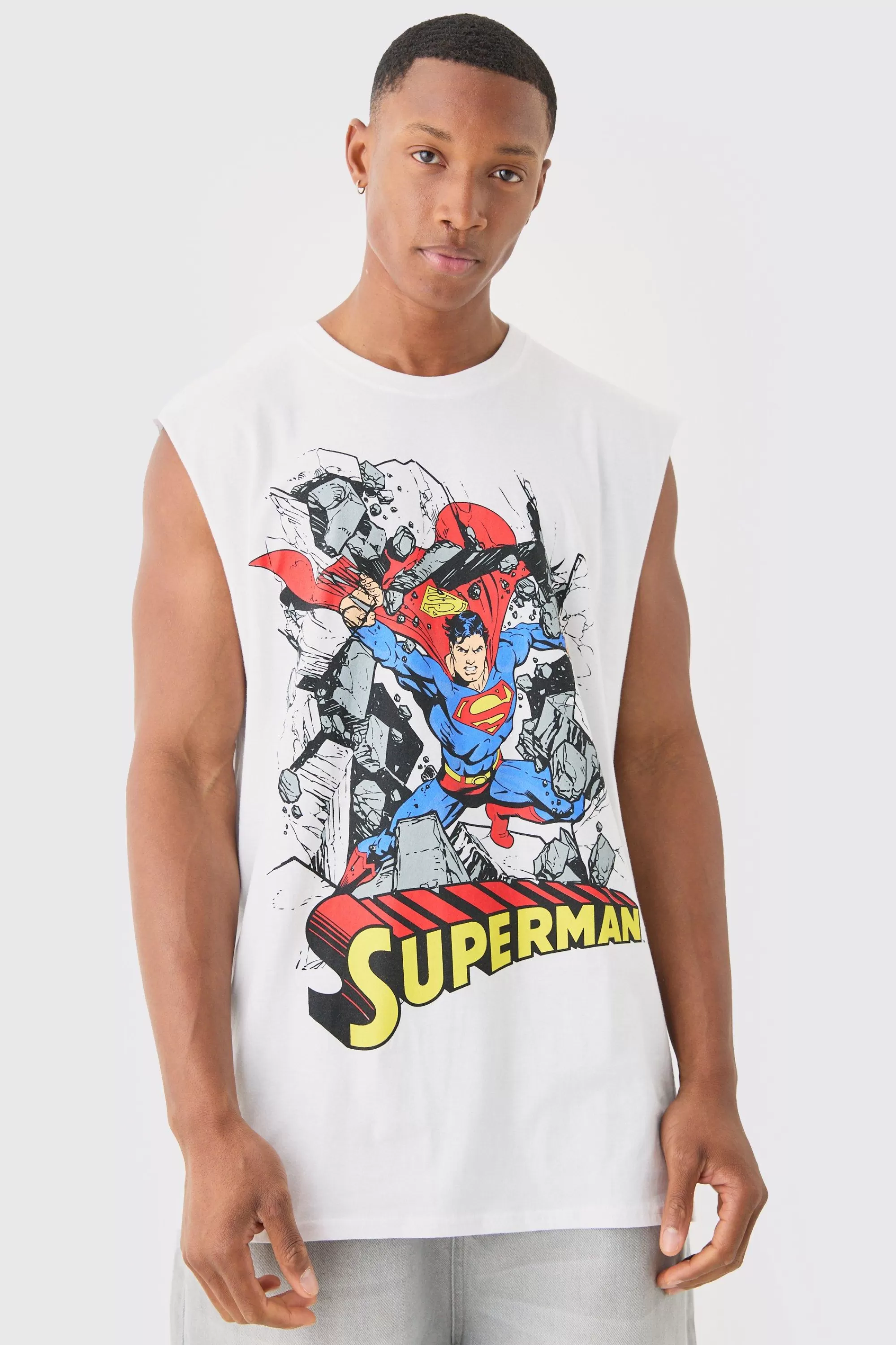 boohooMAN Superman Comic License Tank | UK white Outlet