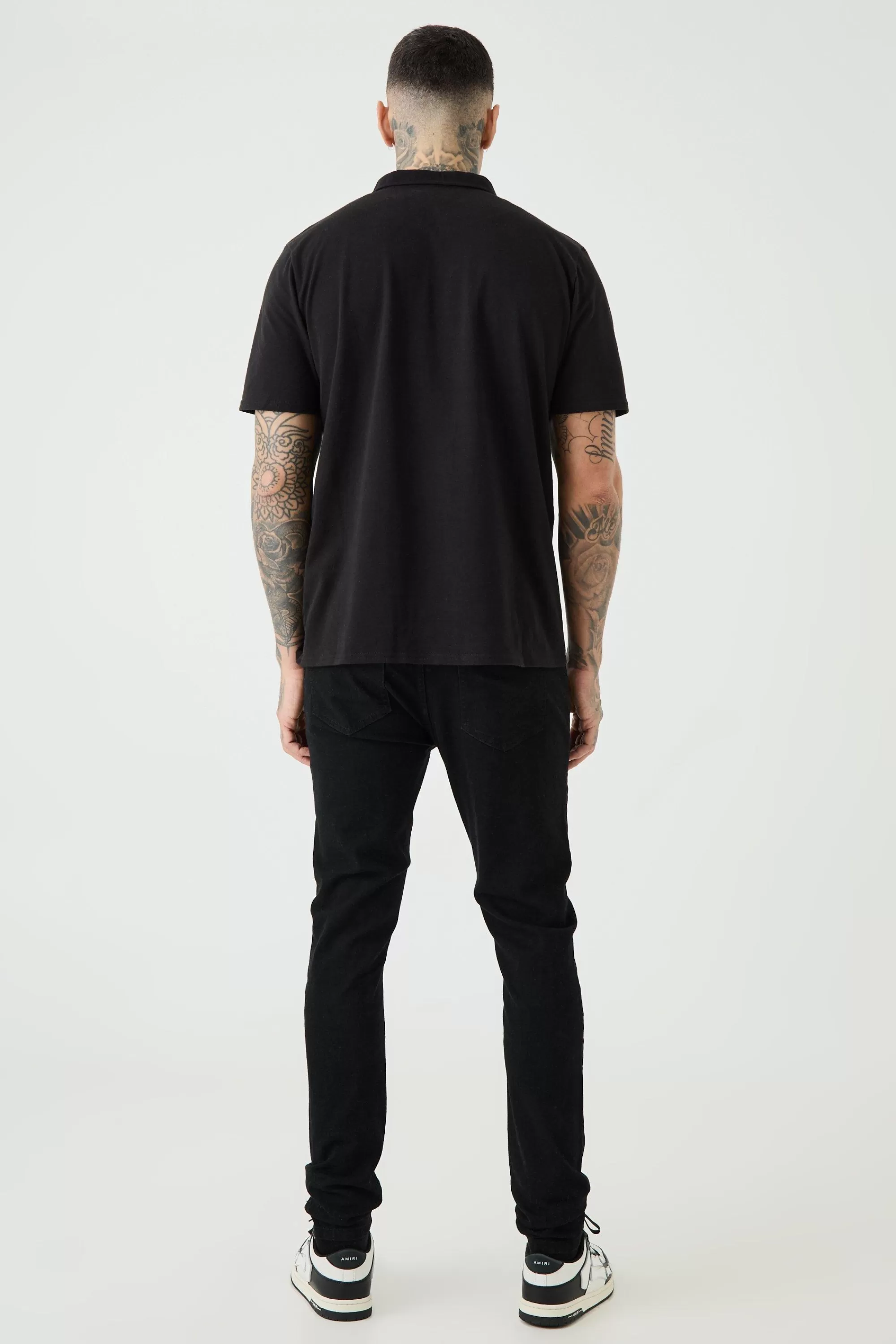boohooMAN Tall 1/4 Zip Pique Polo | UK black Hot