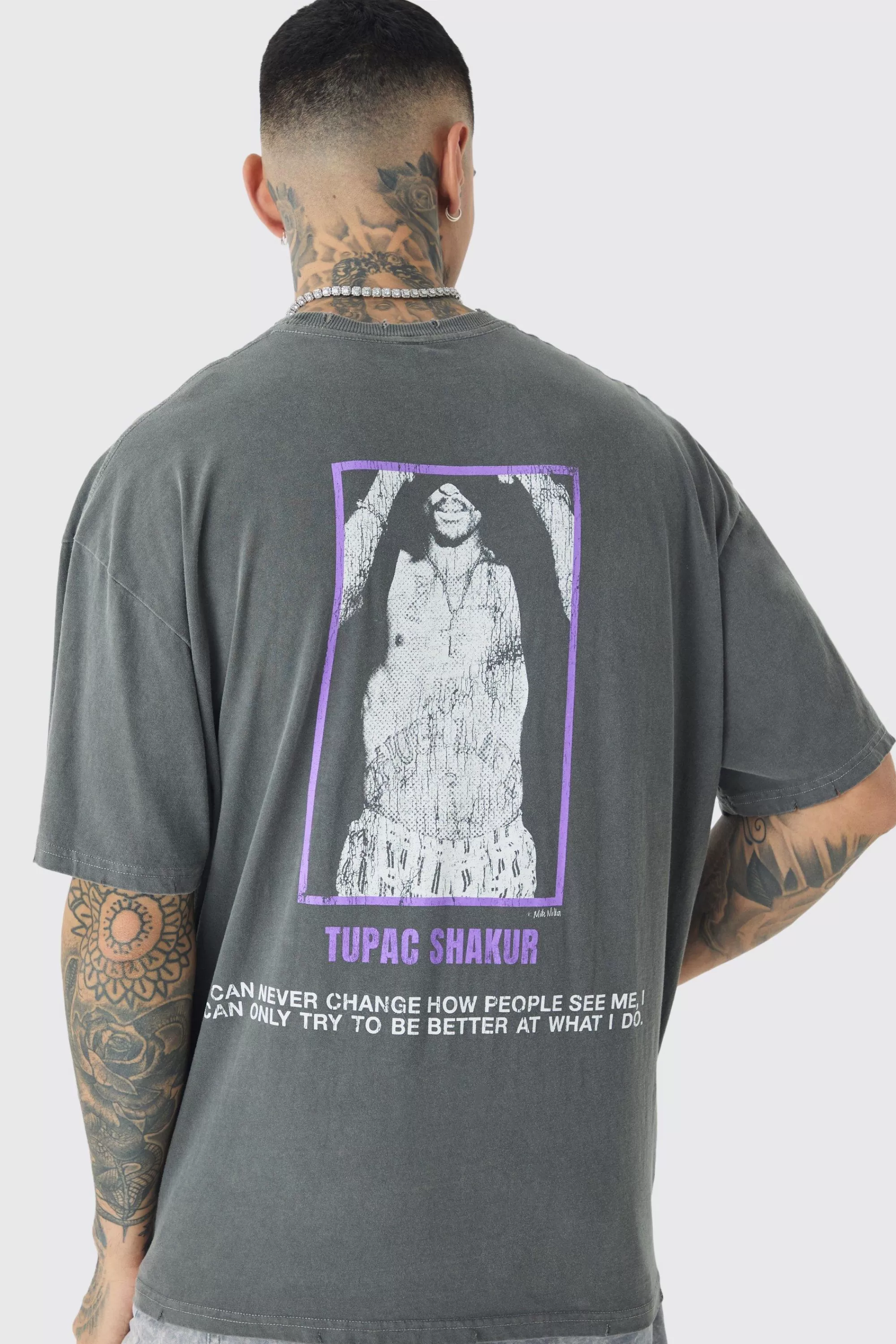boohooMAN Tall 2 Pac Cross Printed License T-shirt In | UK grey Flash Sale