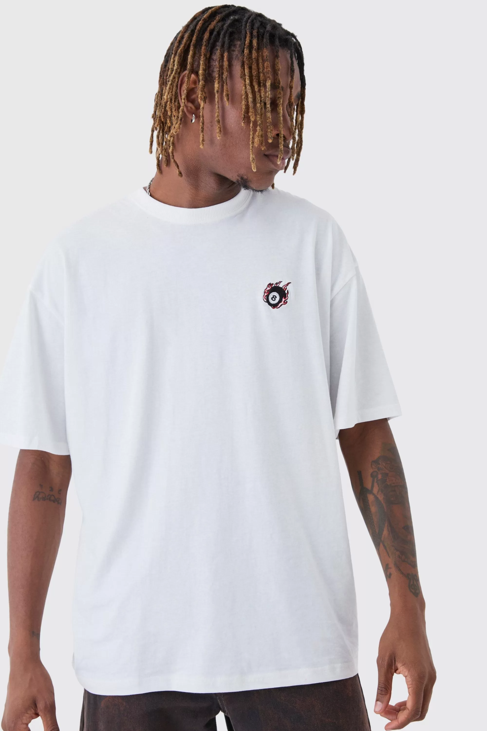 boohooMAN Tall 8 Ball Embroidered T-Shirt | UK white Best Sale