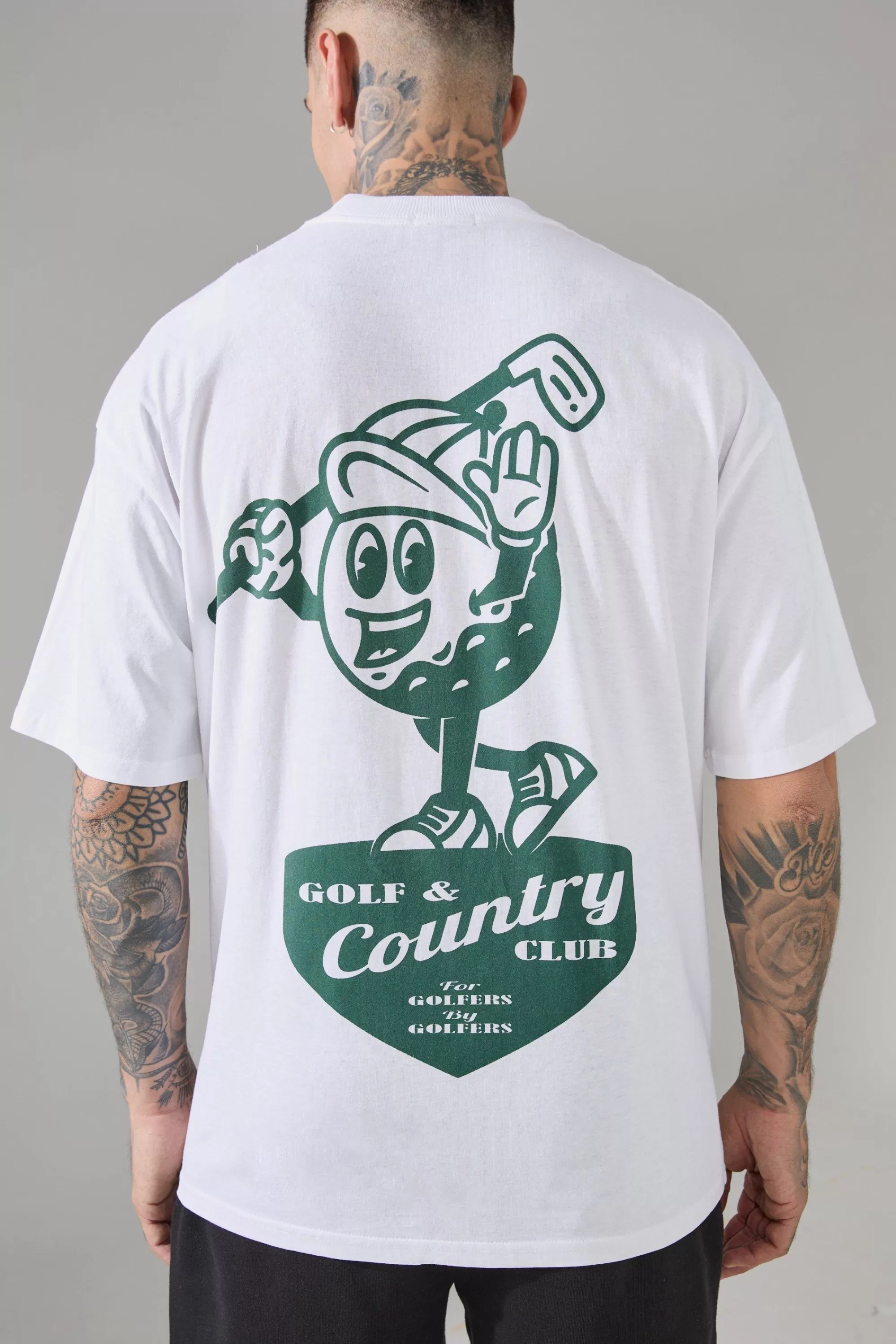 boohooMAN Tall Active Golf Country Club Oversized Extended Neck T-shirt | UK white Outlet