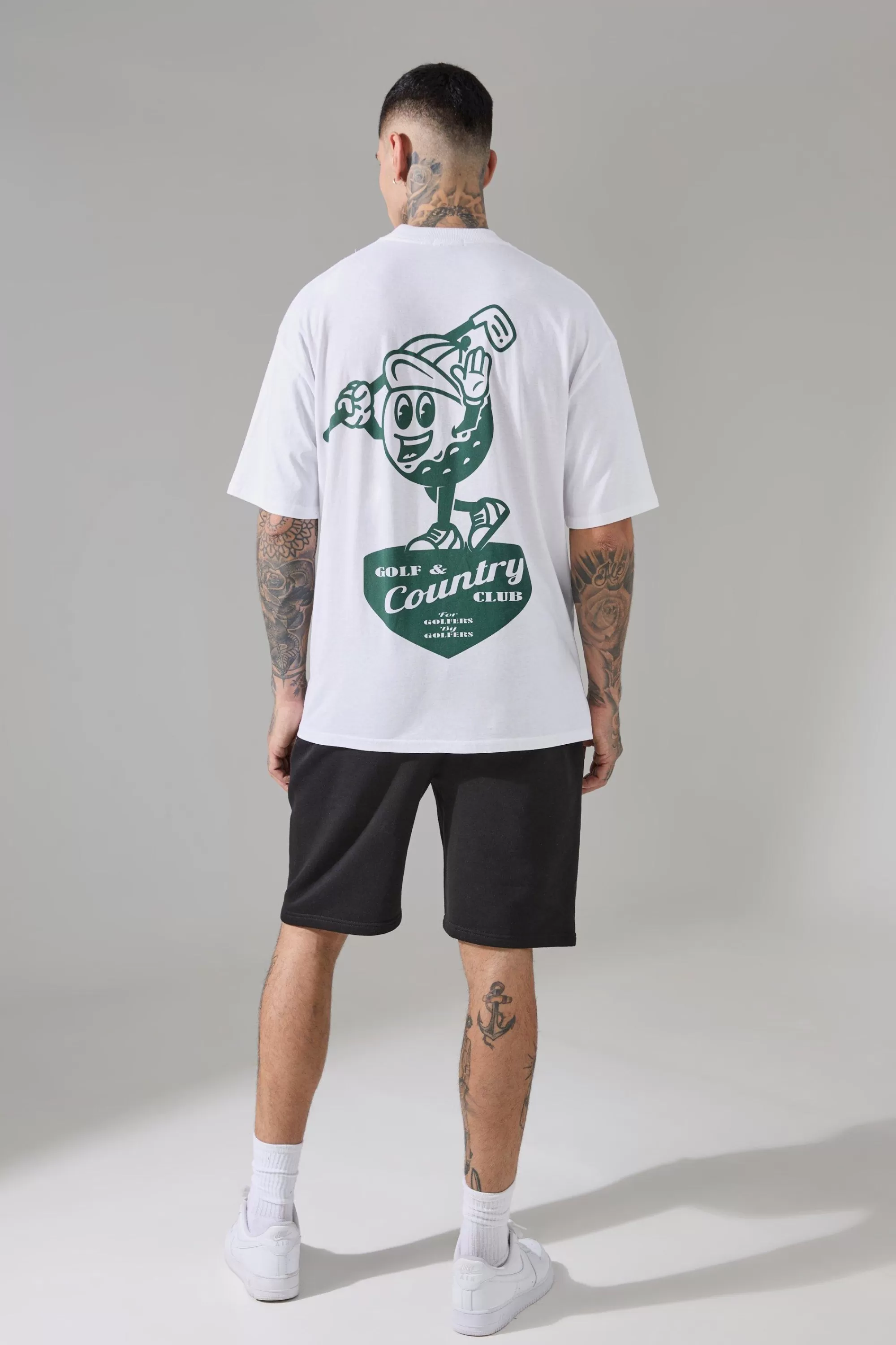 boohooMAN Tall Active Golf Country Club Oversized Extended Neck T-shirt | UK white Outlet
