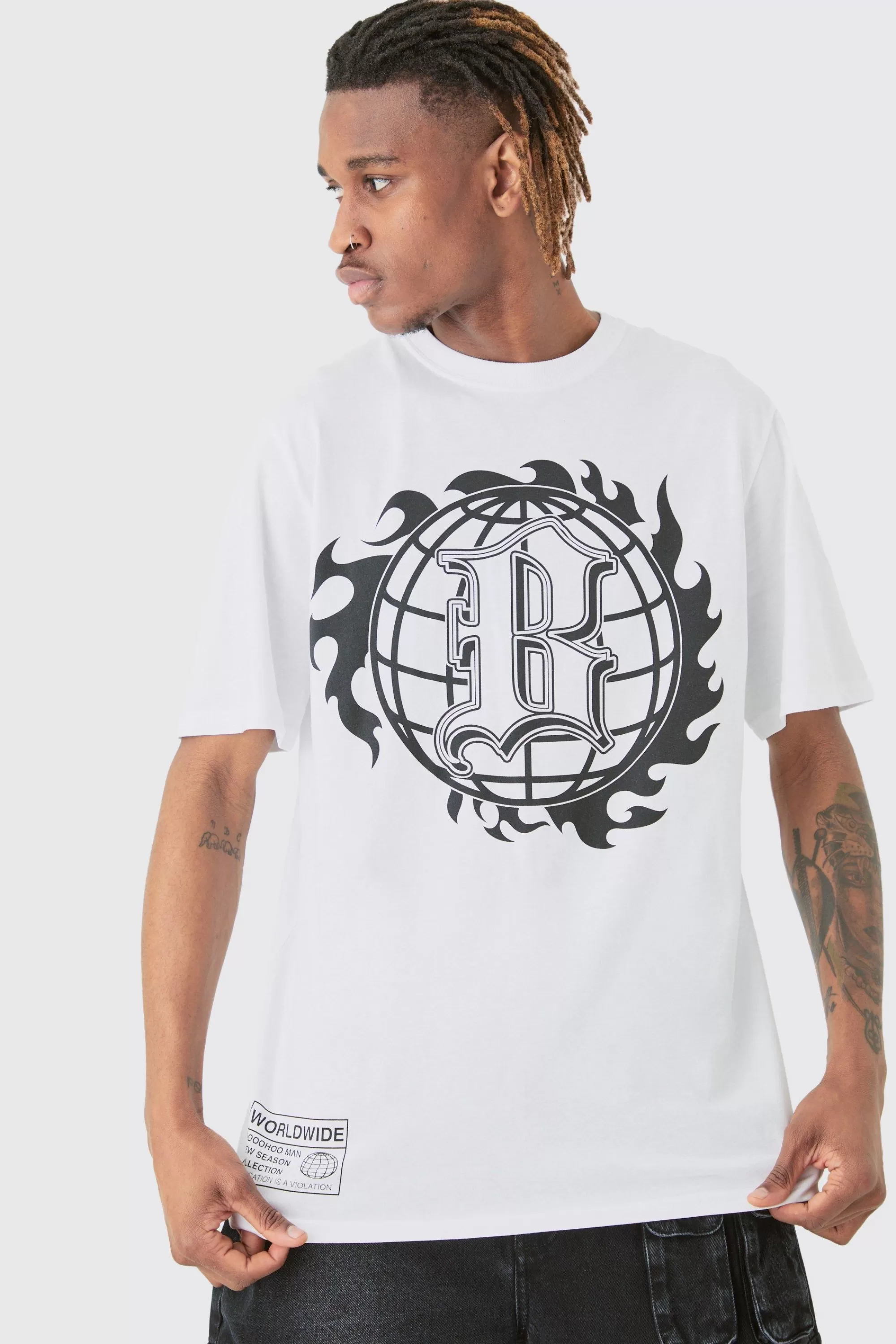 boohooMAN Tall B Graphic T-shirt In | UK white Sale