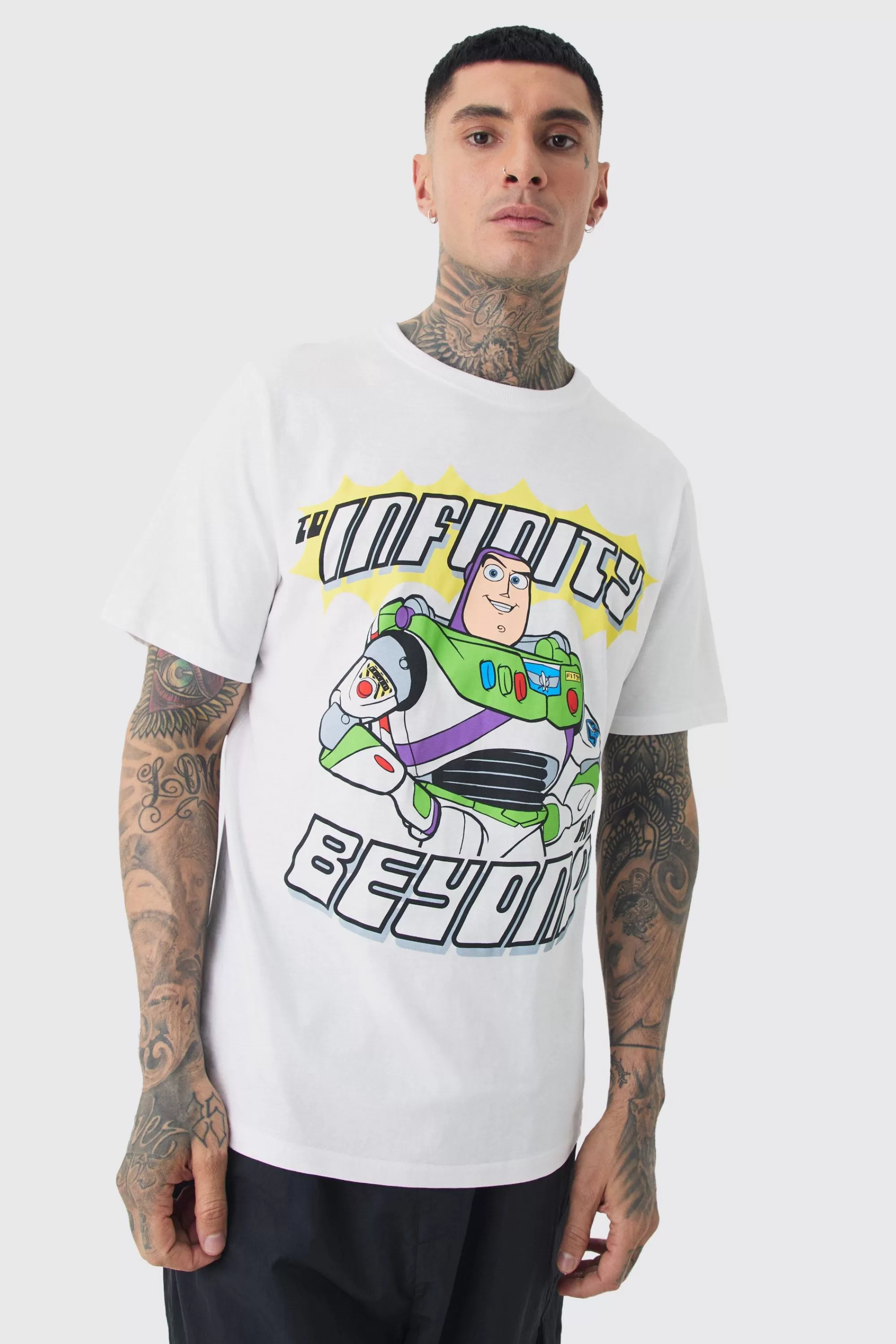 boohooMAN Tall Buzz Lightyear Infinity Printed Licensed T-shirt In | UK white New