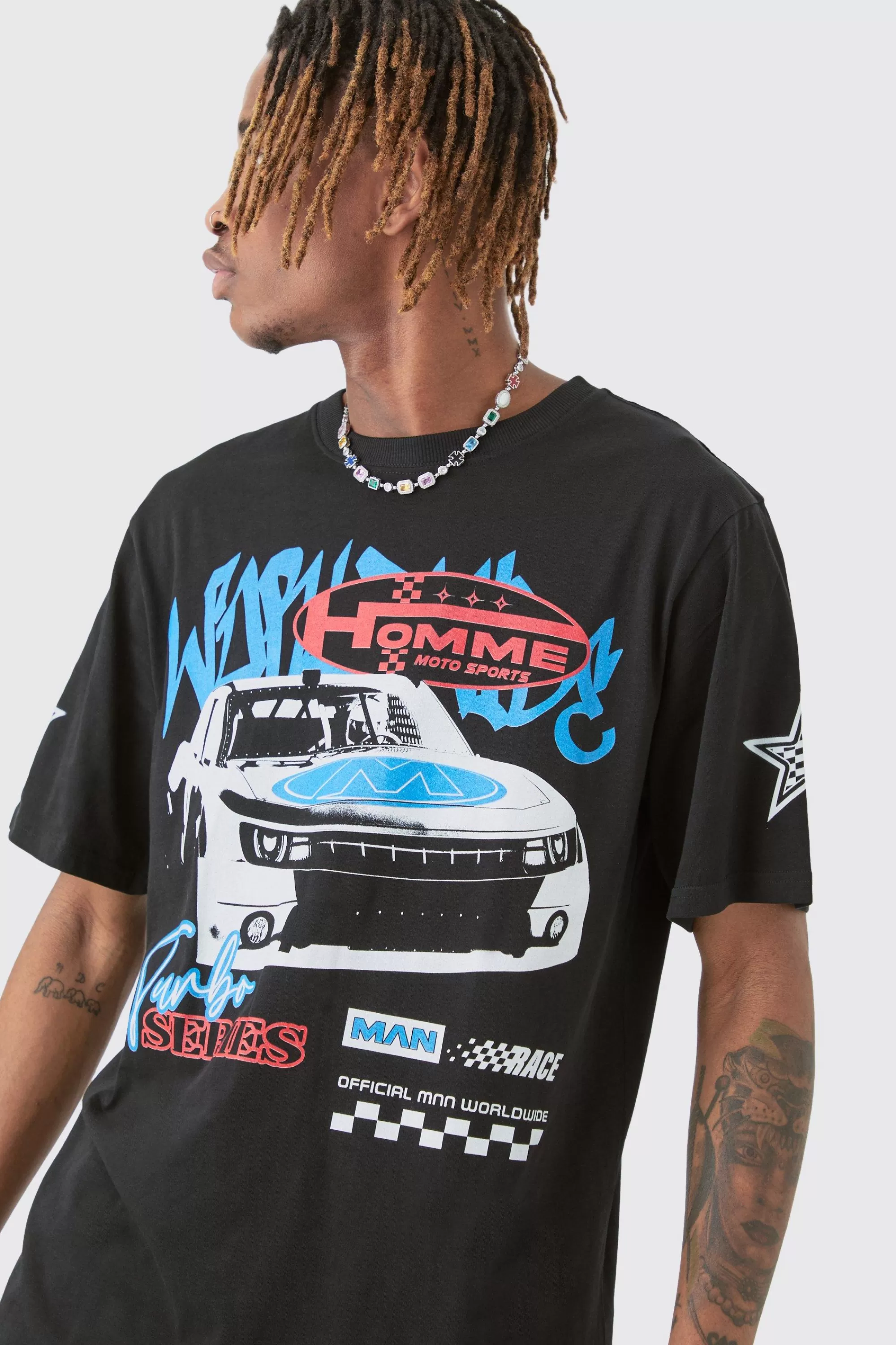 boohooMAN Tall Car Moto T-shirt In | UK black Outlet