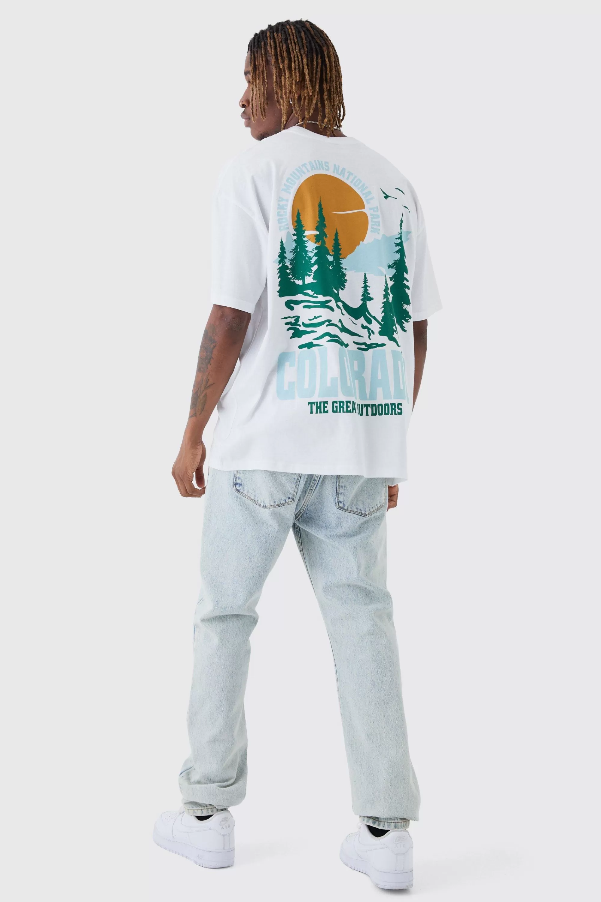 boohooMAN Tall Colorado Back Printed Oversized T-Shirt | UK white New