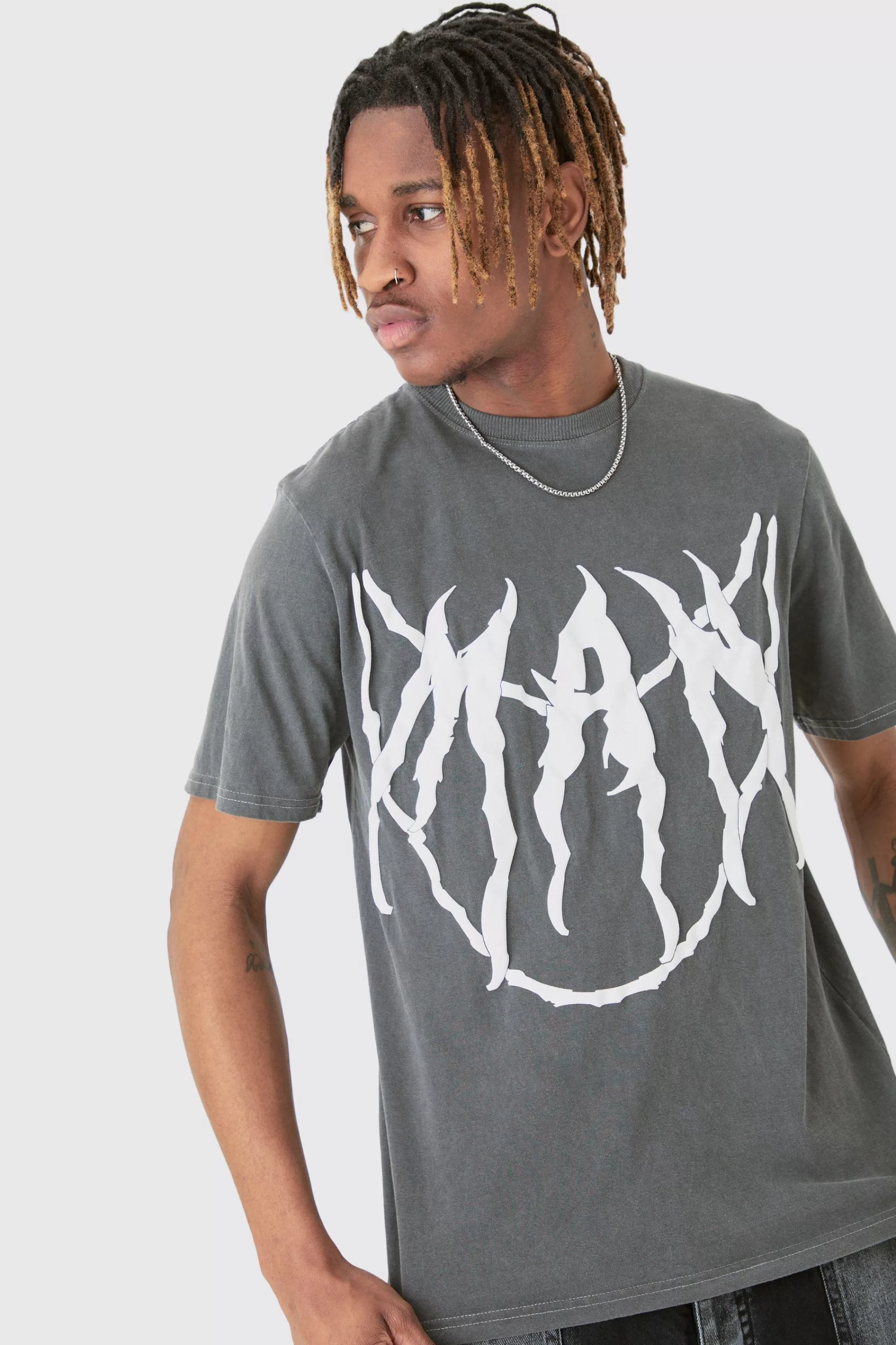 boohooMAN Tall Core Man Chain Puff Print T-shirt In | UK grey Discount
